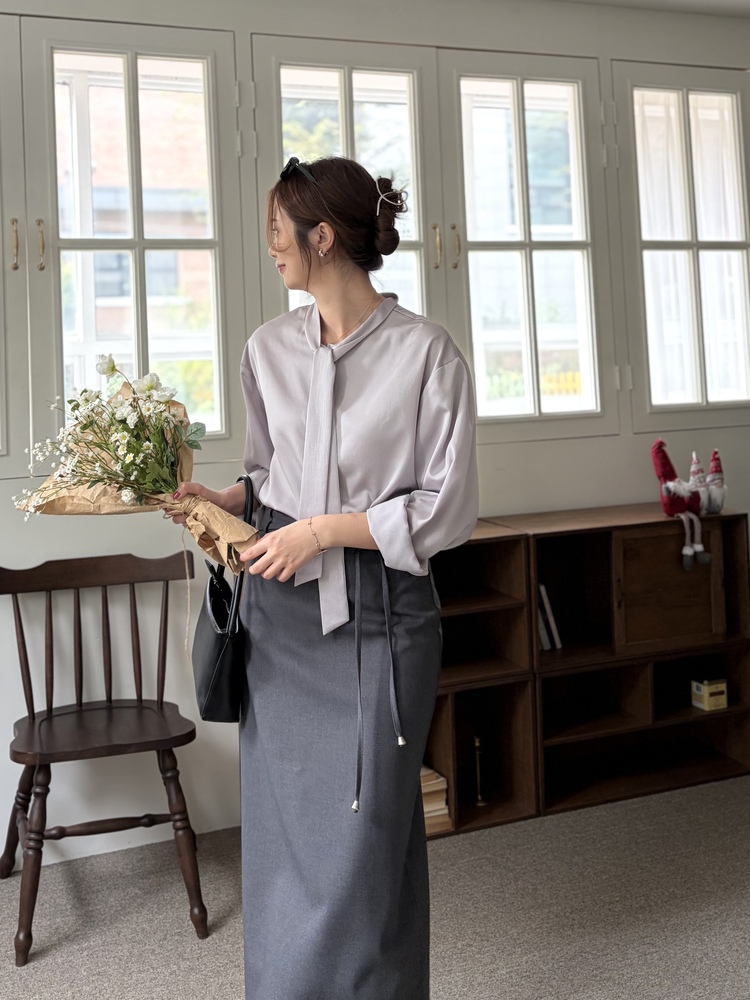 Double-Loop String Belt Skirt (Grey)