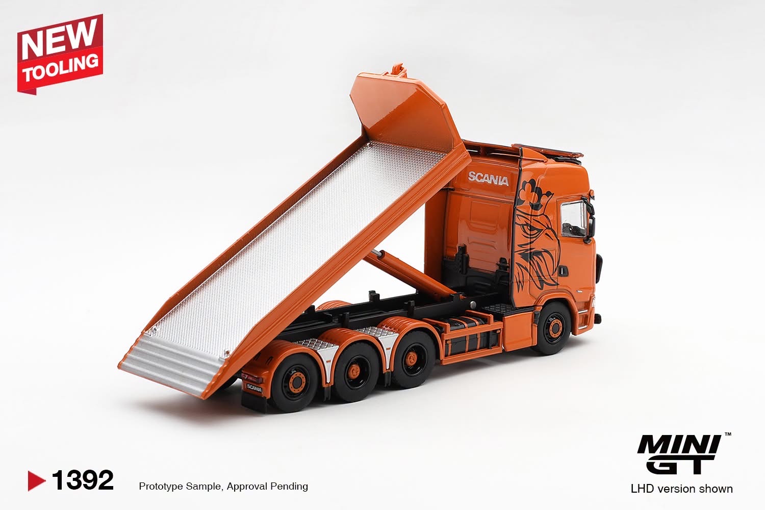 (預訂 Pre Order) Mini GT ( MGT01392-R ) Scania 770S B8x4NA Hooklift Flatbed Orange