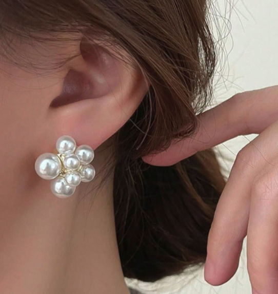 Pearl Flower Ball Stud Earrings