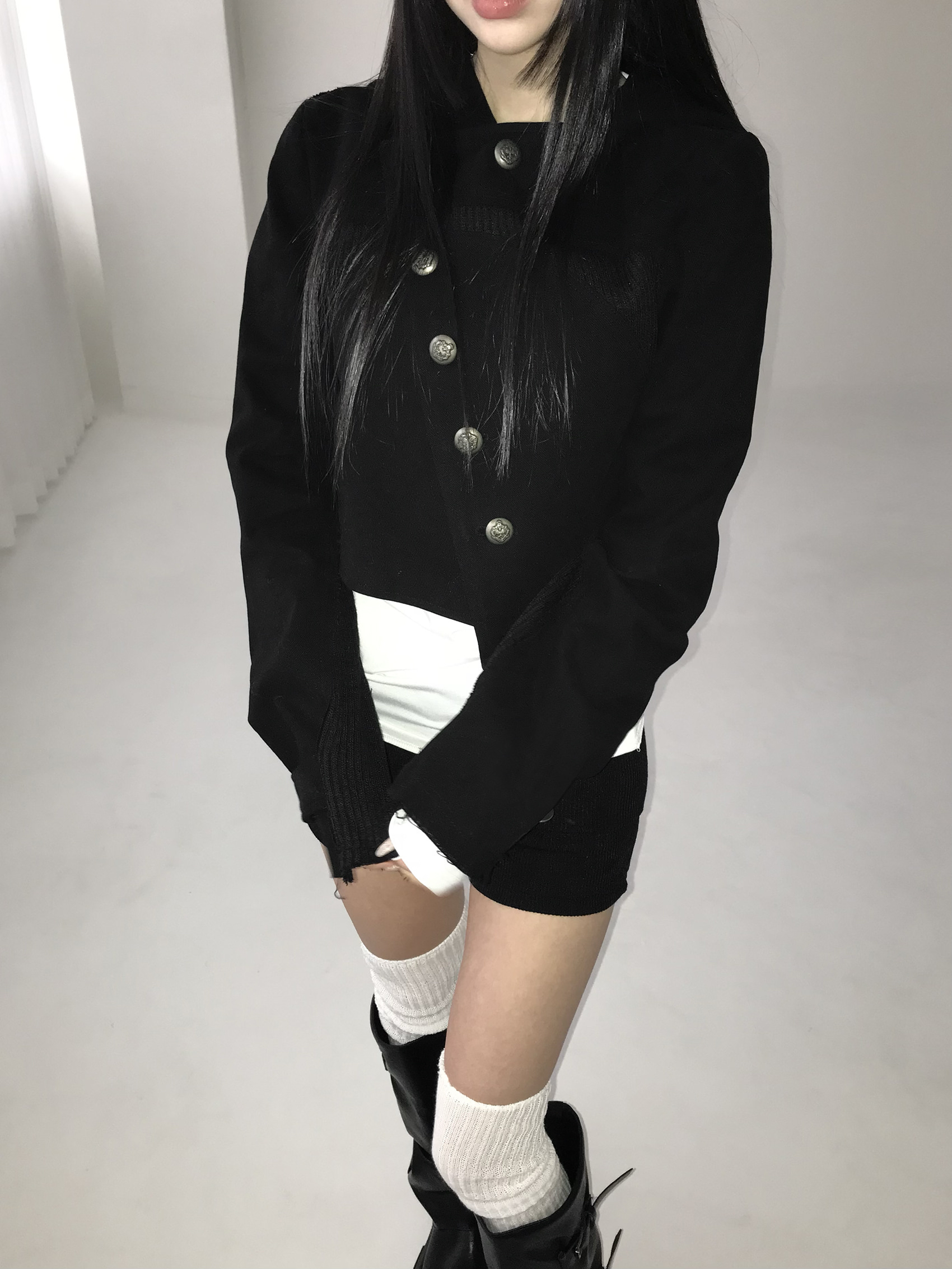 Asymmetric Raw-Edge Hooded Cropped Jacket