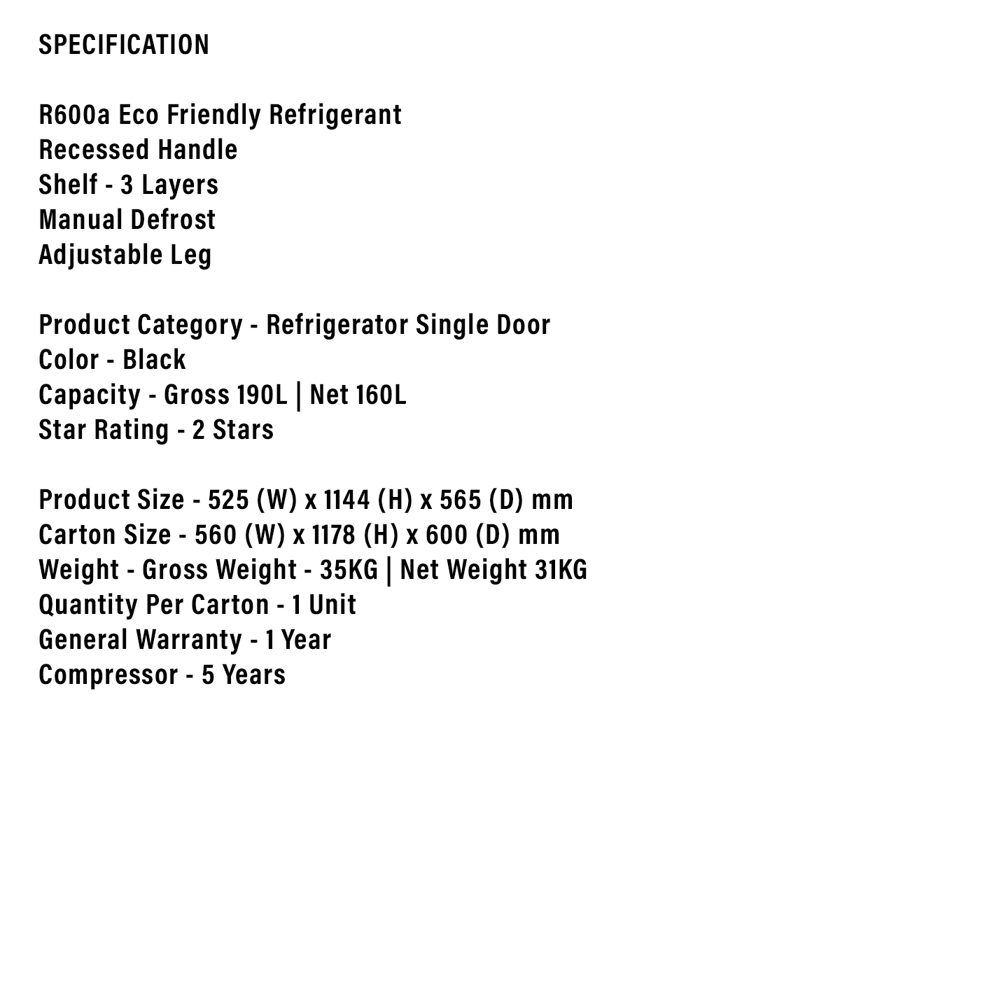 Faber 190L 1-Door Refrigerator LUSSO 191BK