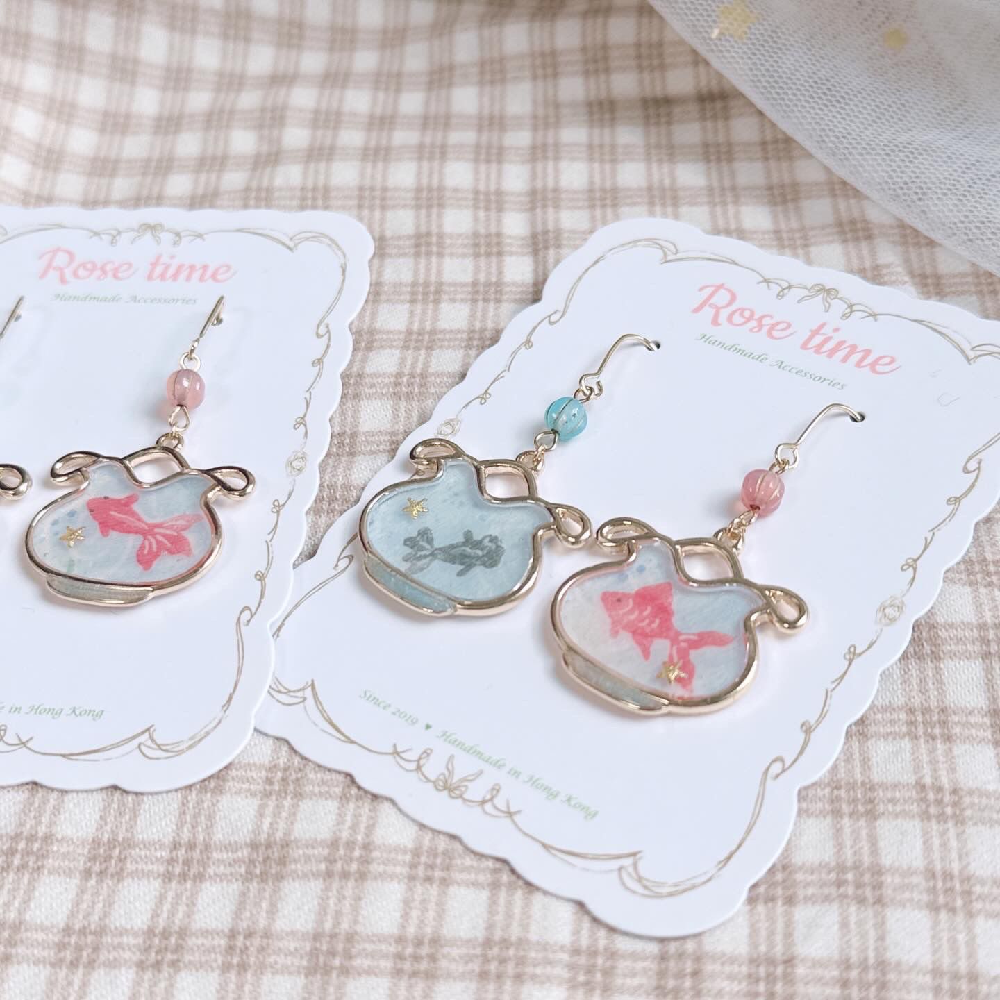 手繪 日本夏日祭金魚缸耳環