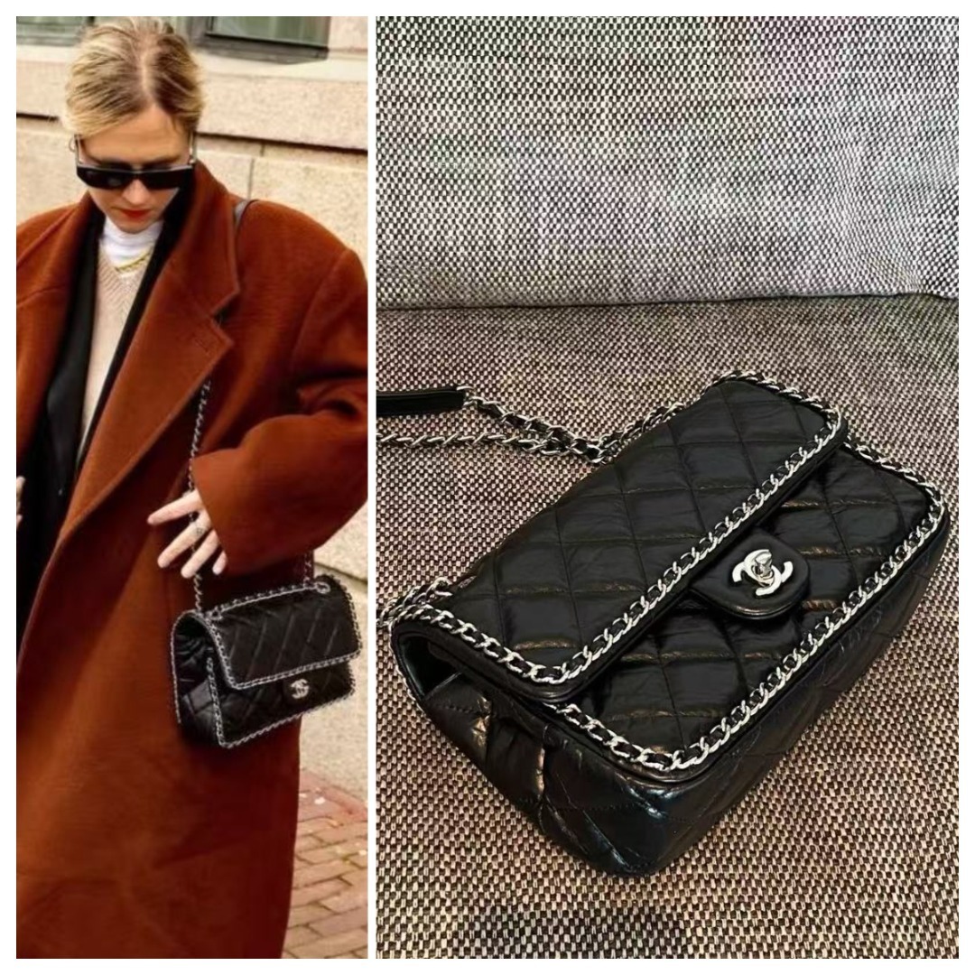 【頂級】Chanel Vintage系列銀色滾邊鏈條包 