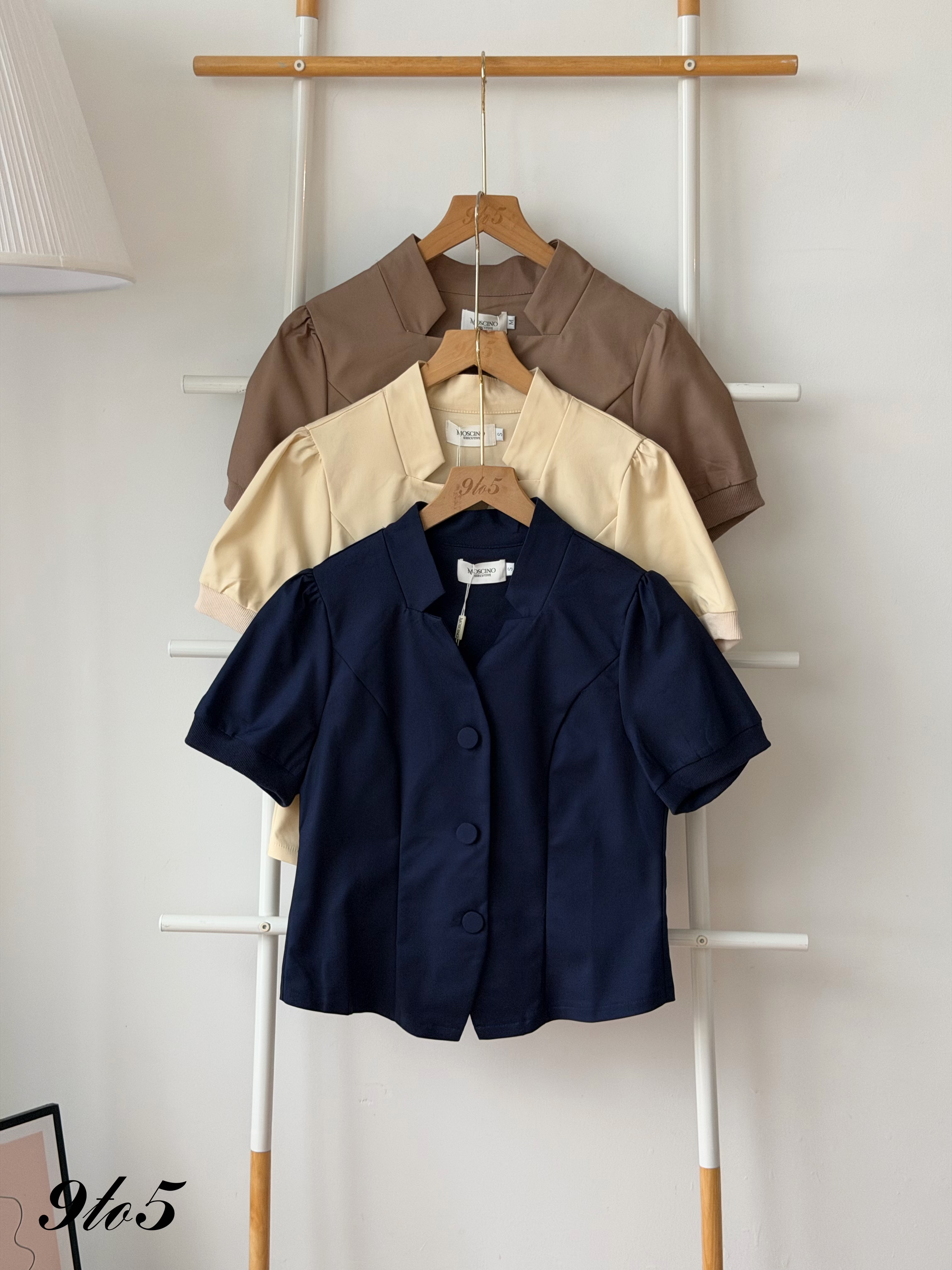 T4473 Puff Sleeve Diamond Neck Blouse - 3 Colors 