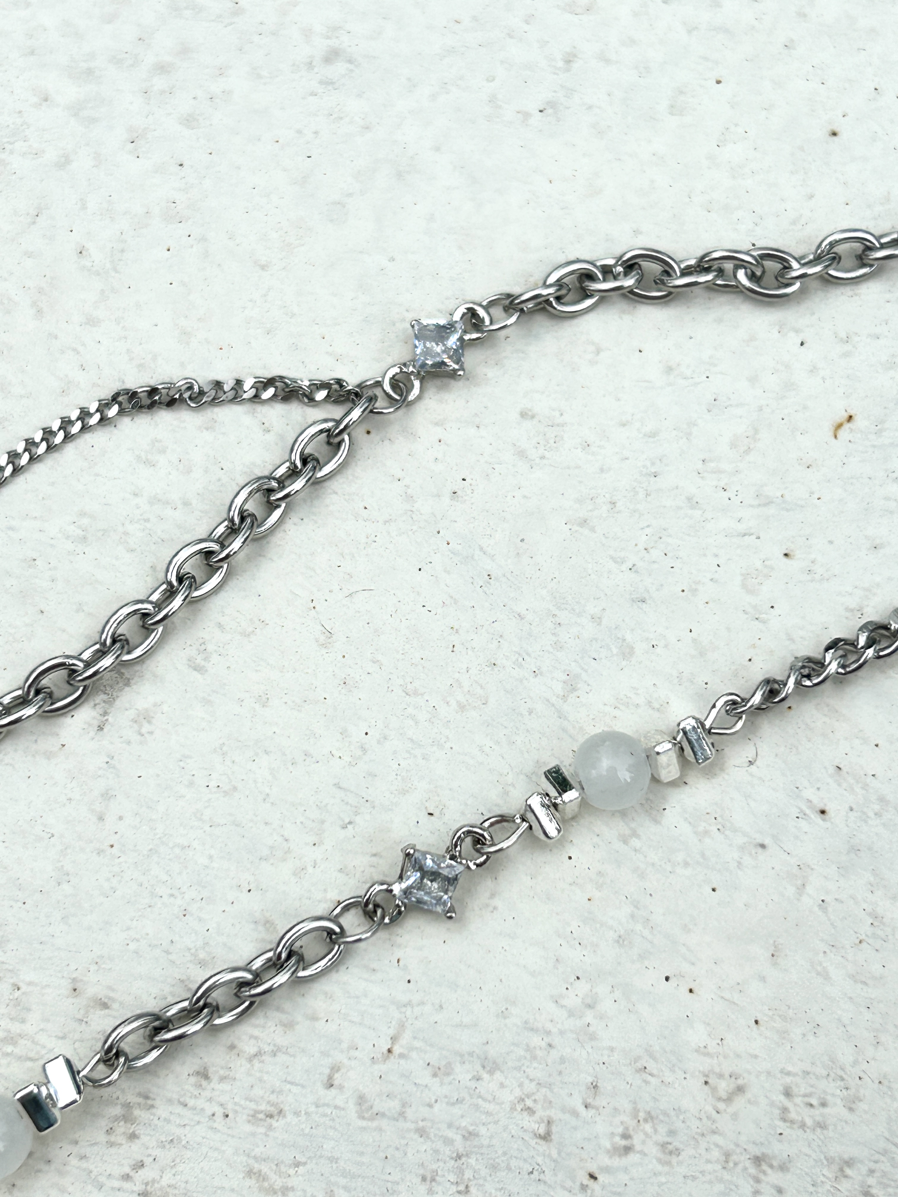 Silver heart rhinestone stainless necklace
