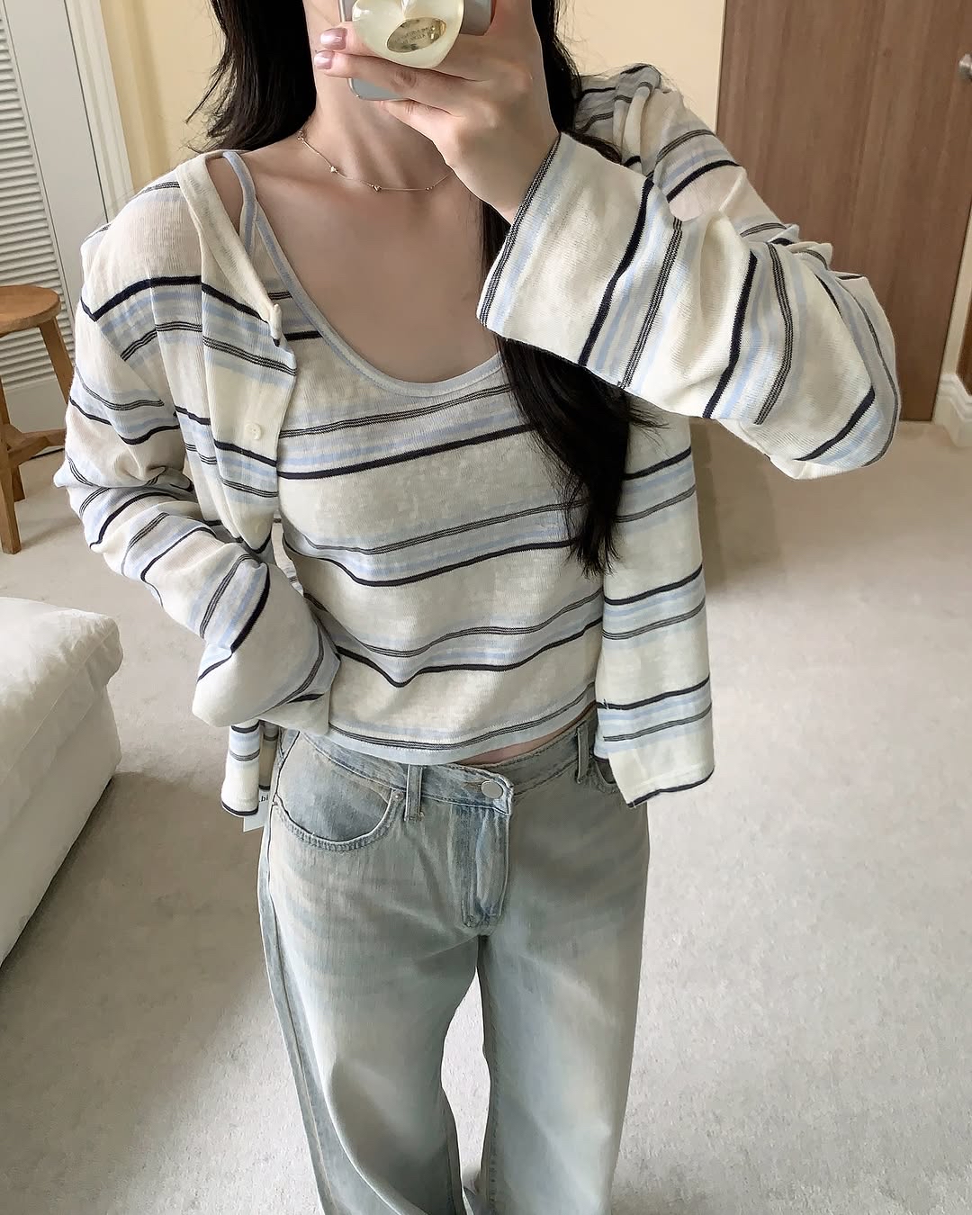 stripe knit cardigan set 