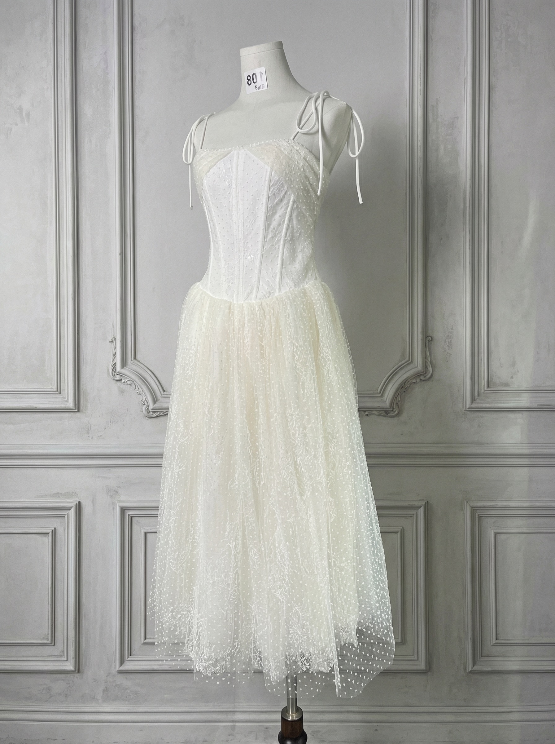 優雅復古風圓點網紗連身裙