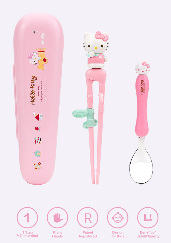 【預訂】韓國直送 Sanrio Hello Kitty 學習筷子餐具連收納盒三件套