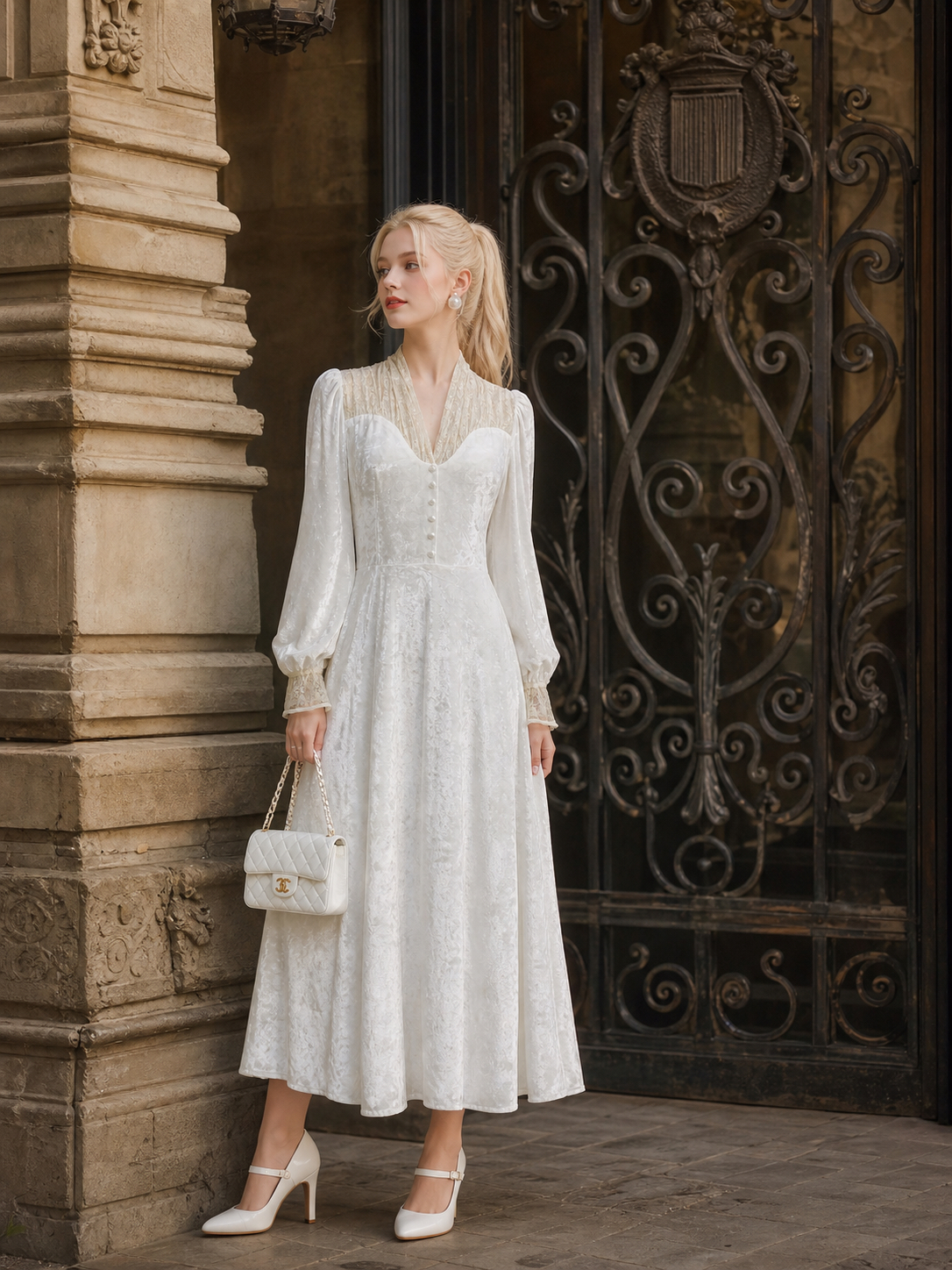 月光下的維多利亞 ∙ 維多利亞復古蕾絲拼接絲絨禮服 Moonlit Victorian Serenade ∙ Vintage Lace-Panel Velvet Gown