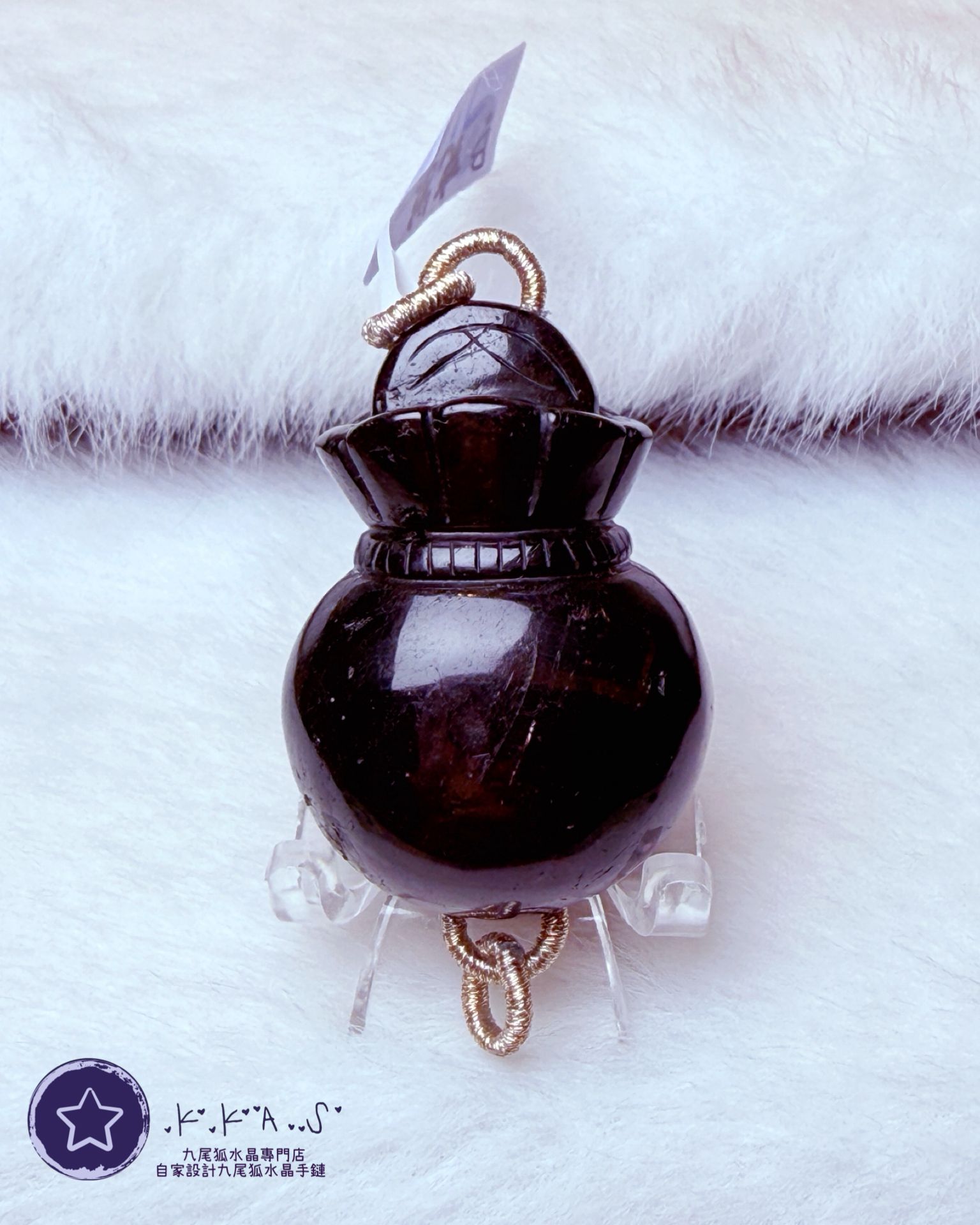 K00221 黑髮晶 錢袋狐 - 吊墜/手牌兩用款