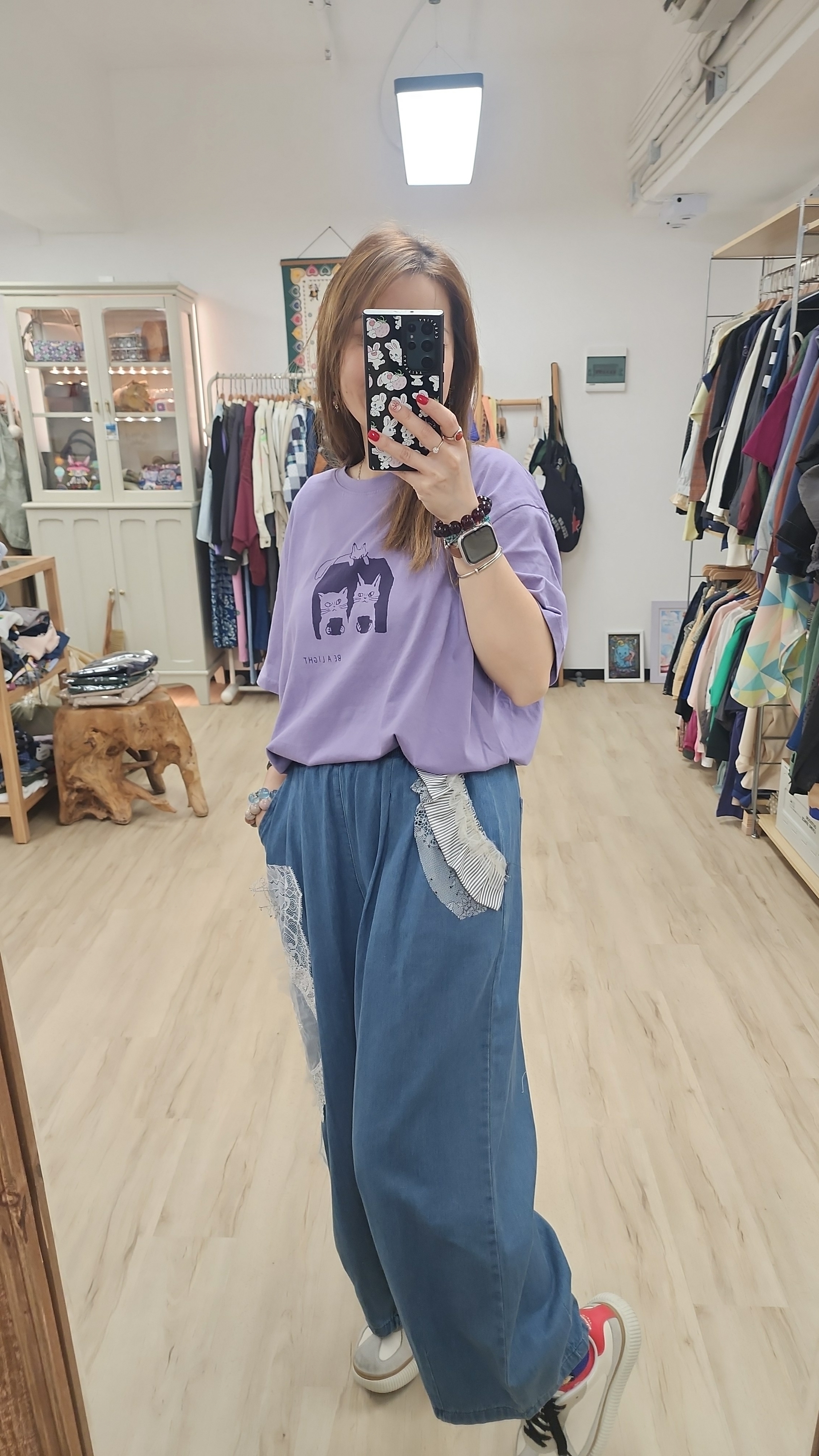 韓國紫貓貓印圖Tee