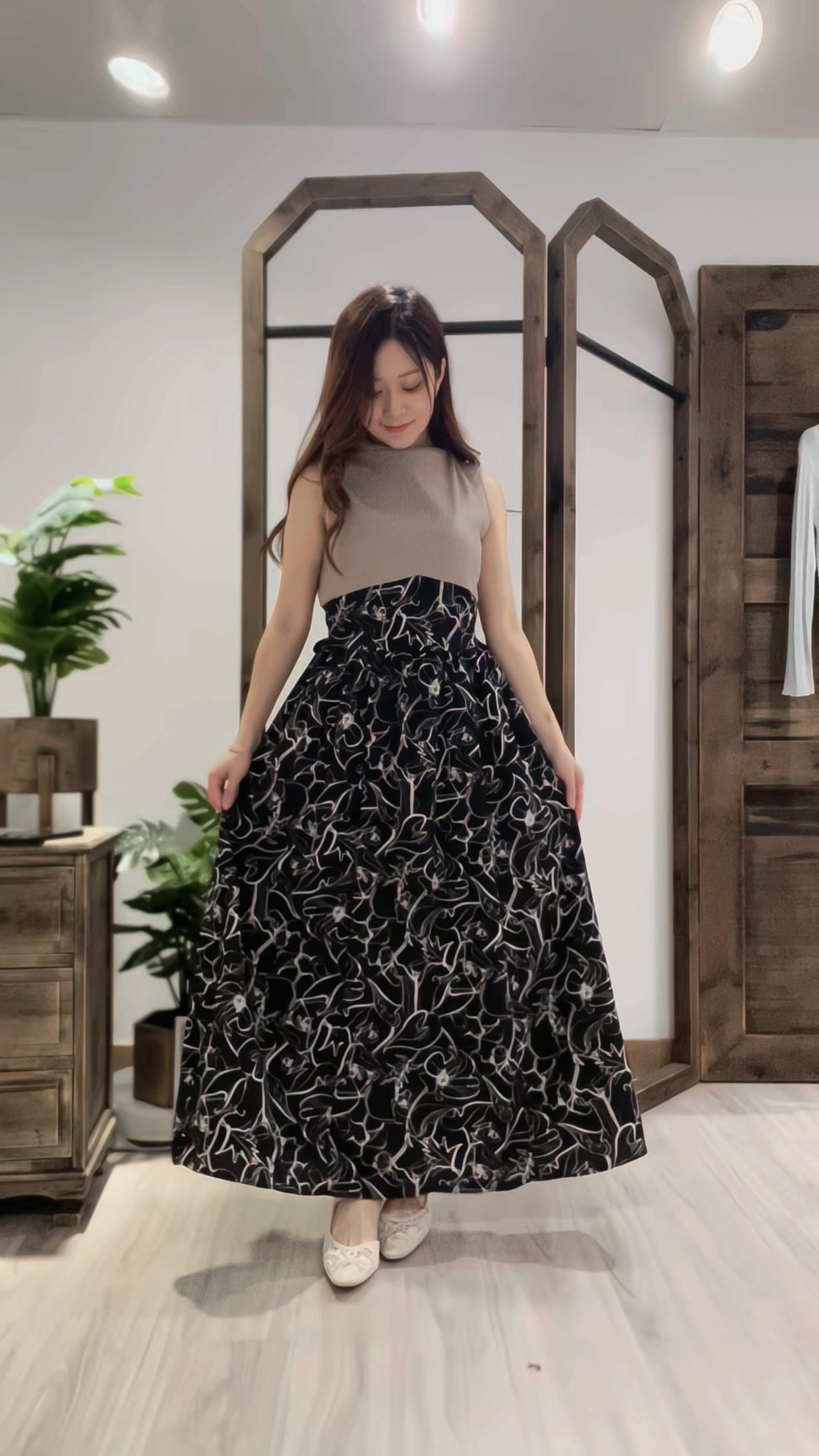 懶人必購👒假兩件花卉拼色洋裝裙(JP)[可可色]362411