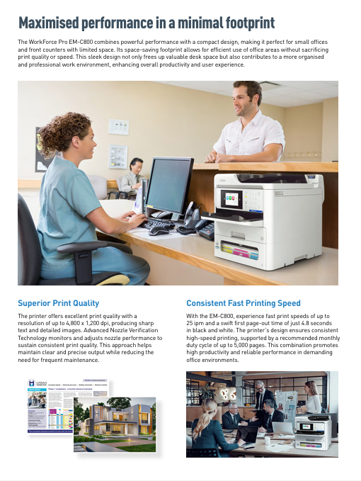 Epson WorkForce Pro EM-C800 Duplex A4 Print Scan Copy FAX with Wi-Fi ADF Feeder similar to T920DW T910DW G4010 L6170