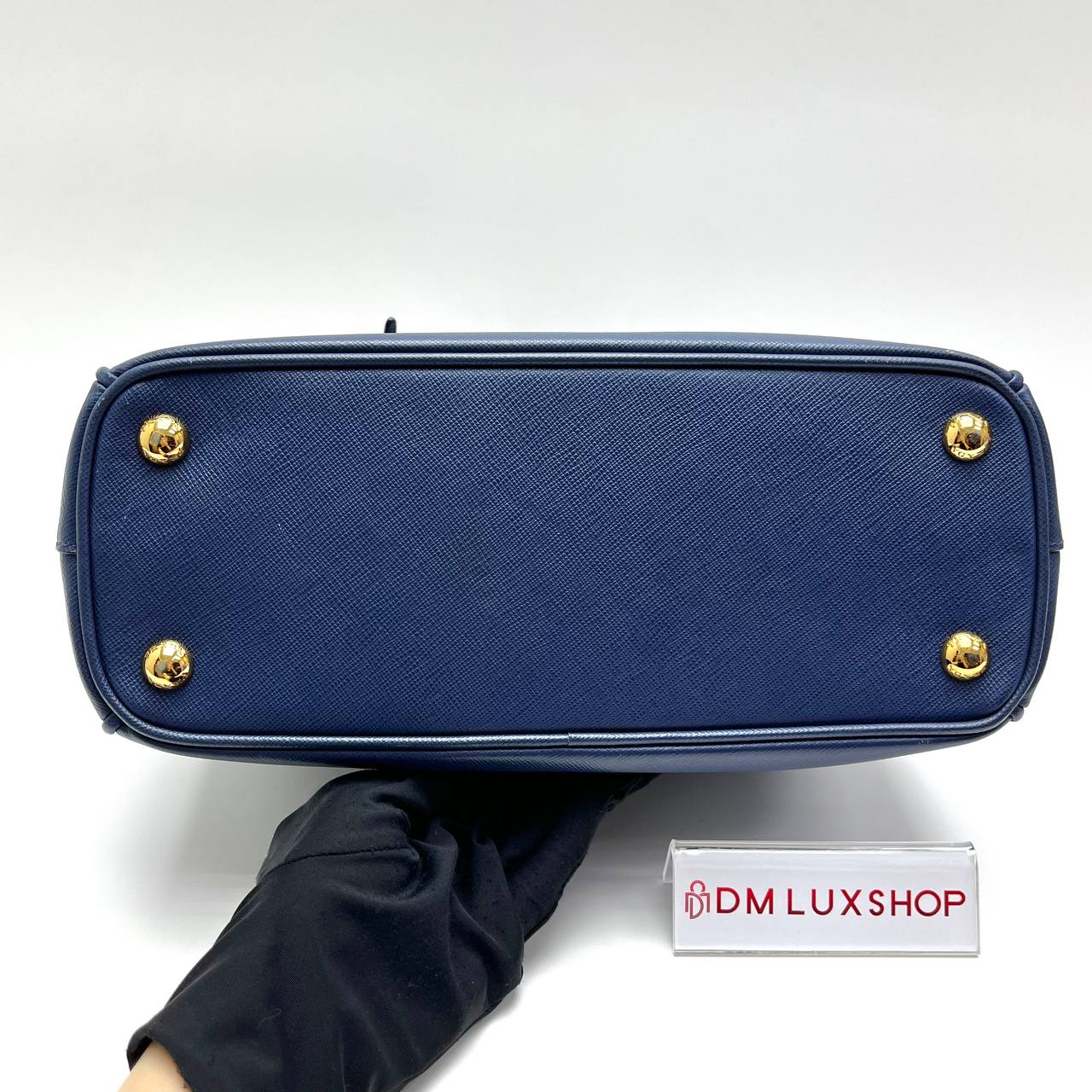 Prada Saffiano Navy Blue Small Double Zip Galleria Lux Tote GHW