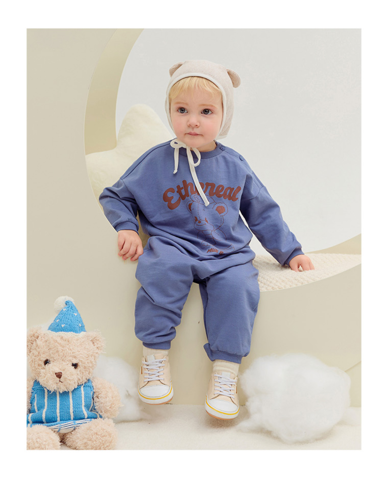 🍁預訂 韓國直送🍁🇰🇷Milk Baby兩色小熊字母印花寬鬆長袖連身服