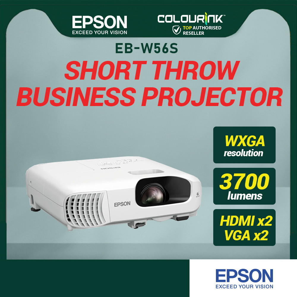 Epson EB-W56S 3LCD 3,700 Lumens WXGA Short Throw Laser Projector