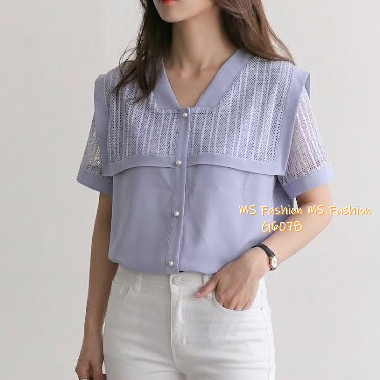 G6078 韓國🇰🇷靚料通花V領top