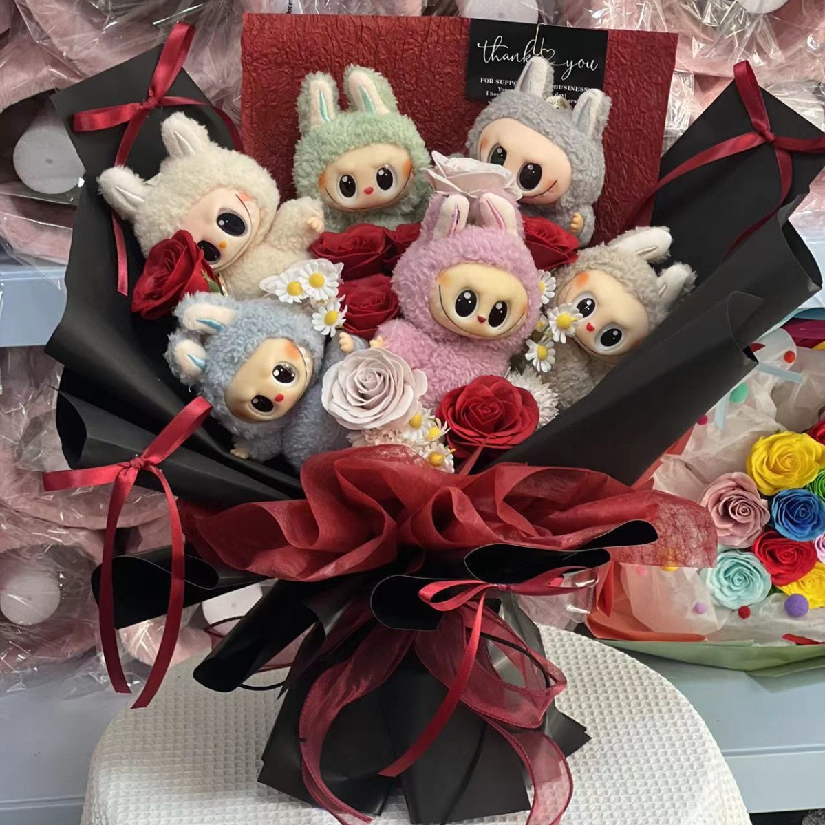 情人節labubu款多款仿真香皂花擺設