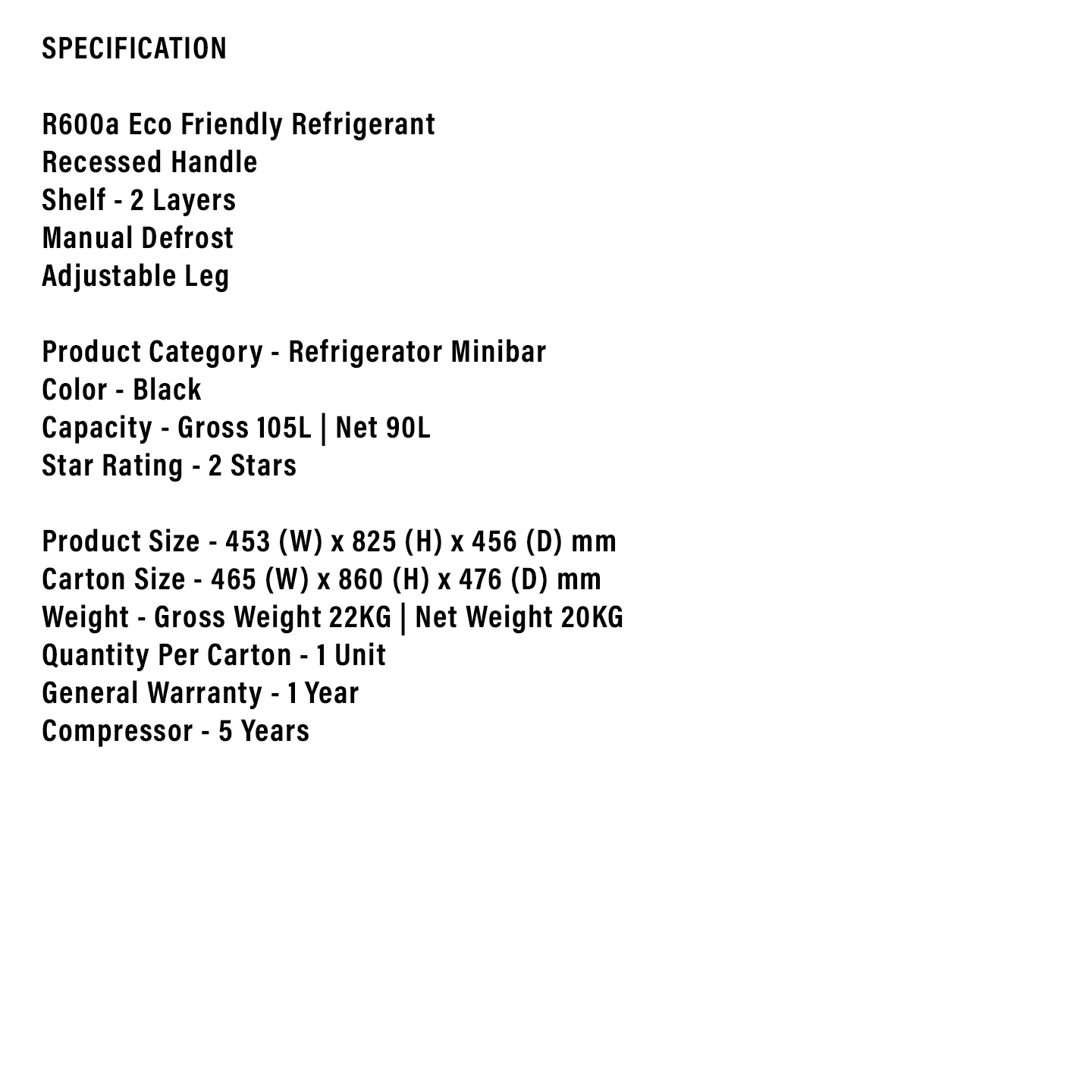 Faber 105L 1-Door Refrigerator LUSSO 100BK