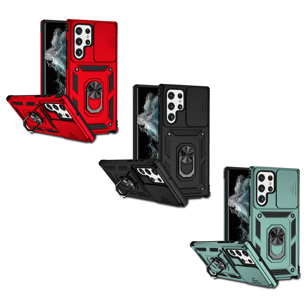 [紅色][適用於三星S24Ultra] 車載防摔保護套 磁性手機保護殼 戒指支架手機殼 [平行進口] PC6292