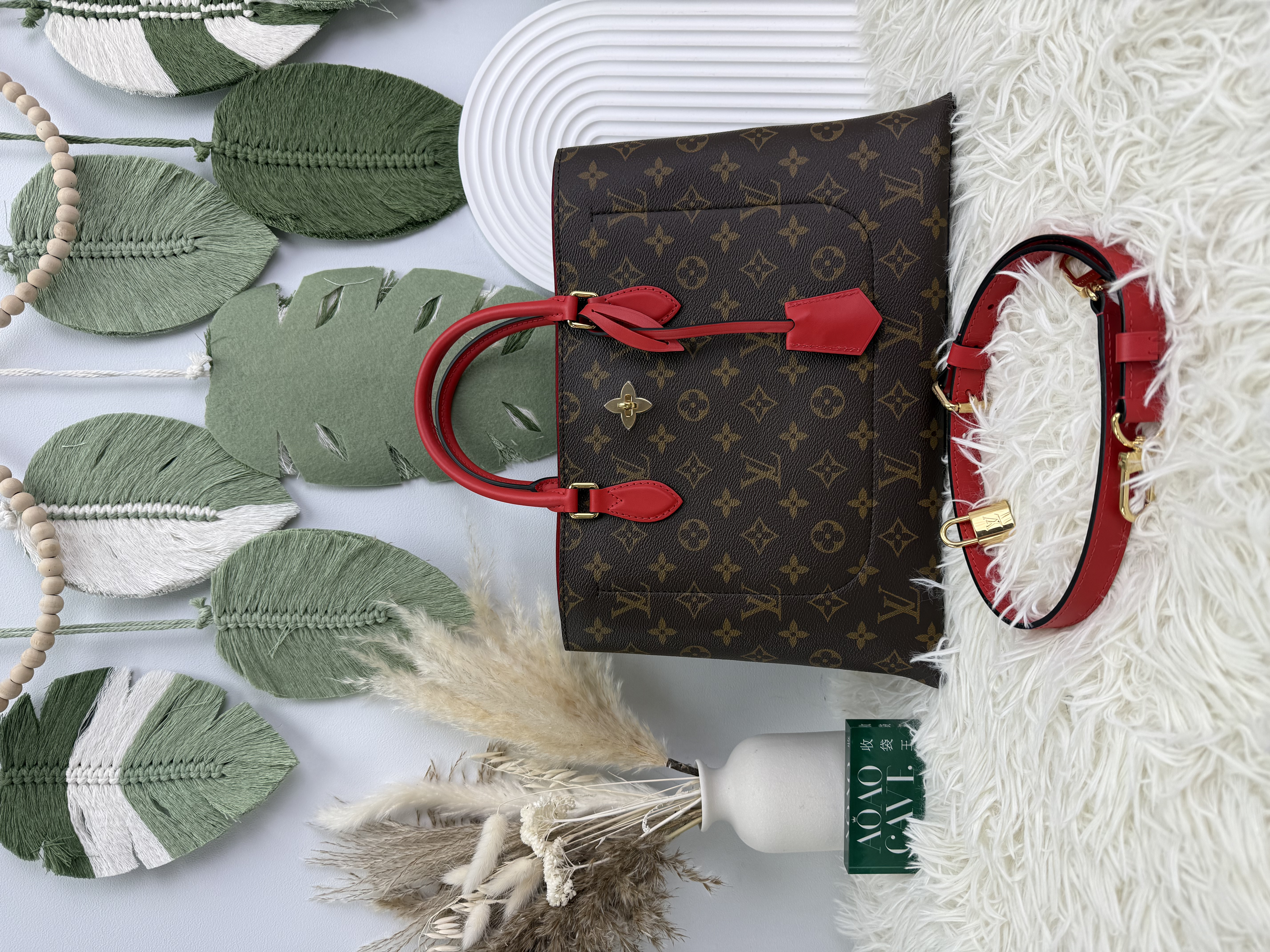 LV👜閑置品 ❣️Flower Tote老花拼红色TOTE BAG 有塵袋