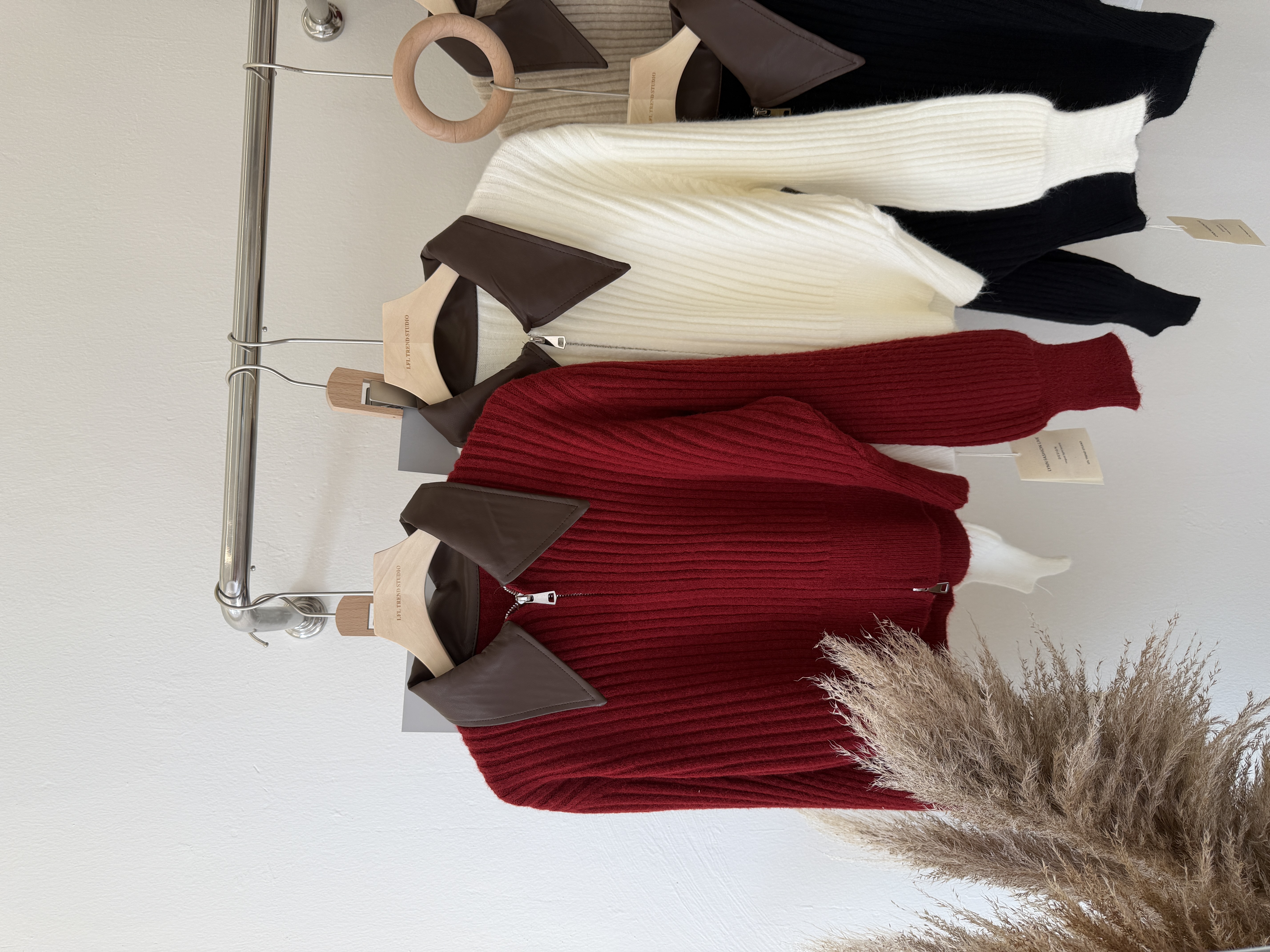 6607 高级感PU皮领针织长袖