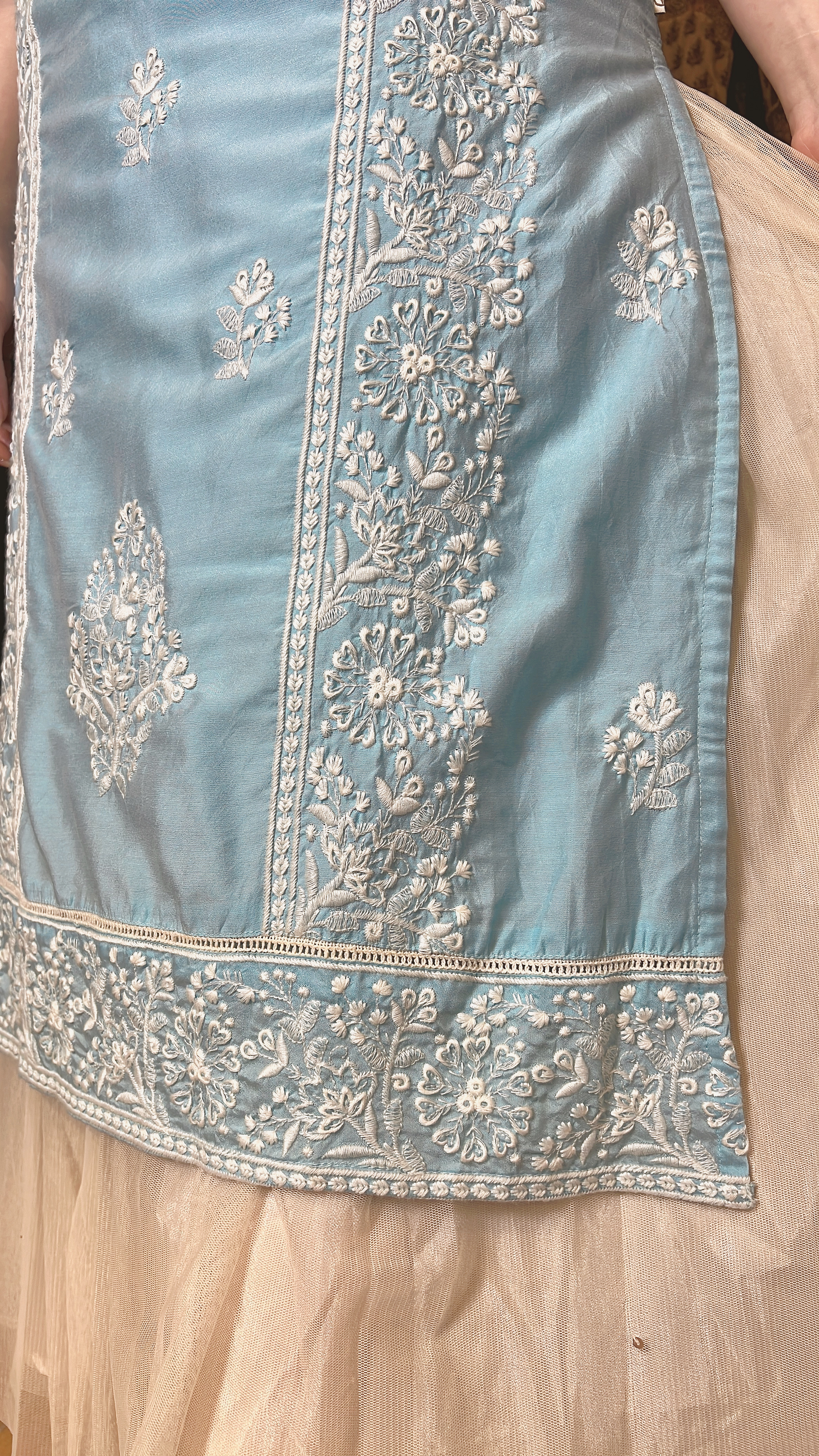 Icy Blue Emb. Kurta #1075