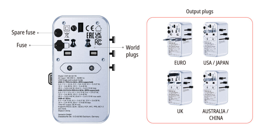 香港行貨 2年保養  Verbatim 威寶 Charge 'n' Travel 85W 通用旅行轉插連伸縮充電線 (CNT-02) 30176
