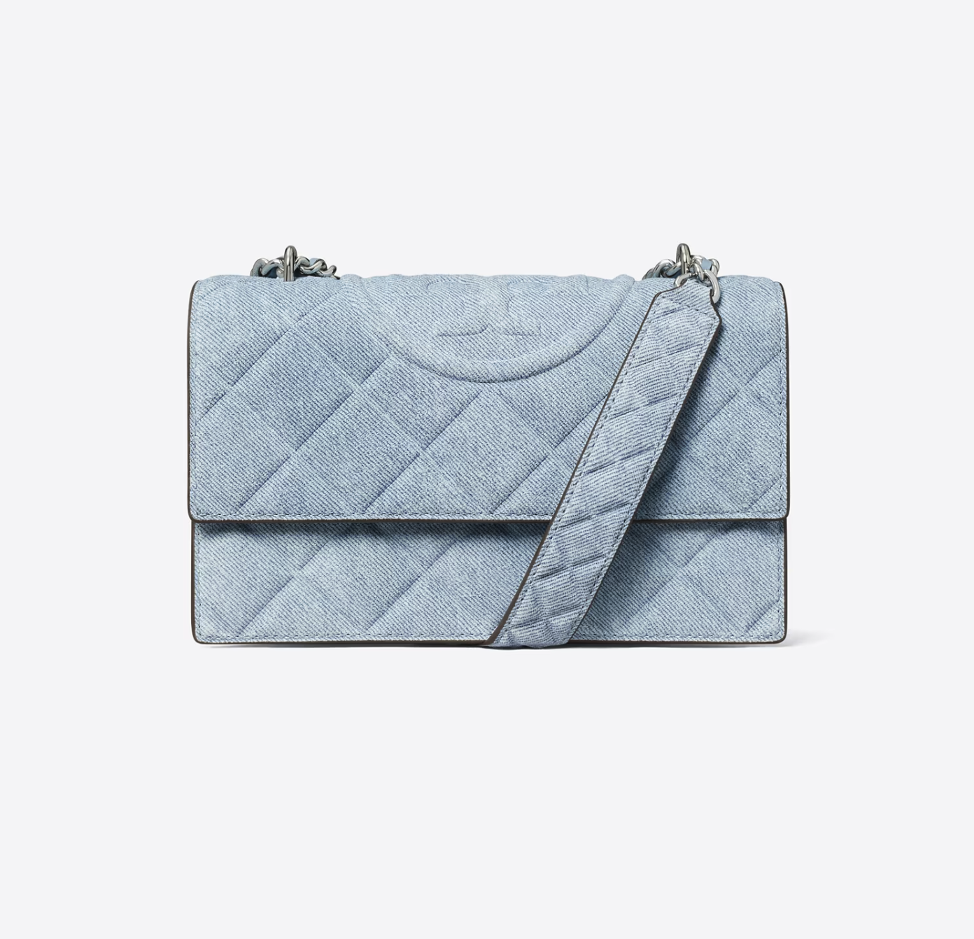 Tory Burch SMALL FLEMING DENIM-PRINT SUEDE SHOULDER BAG