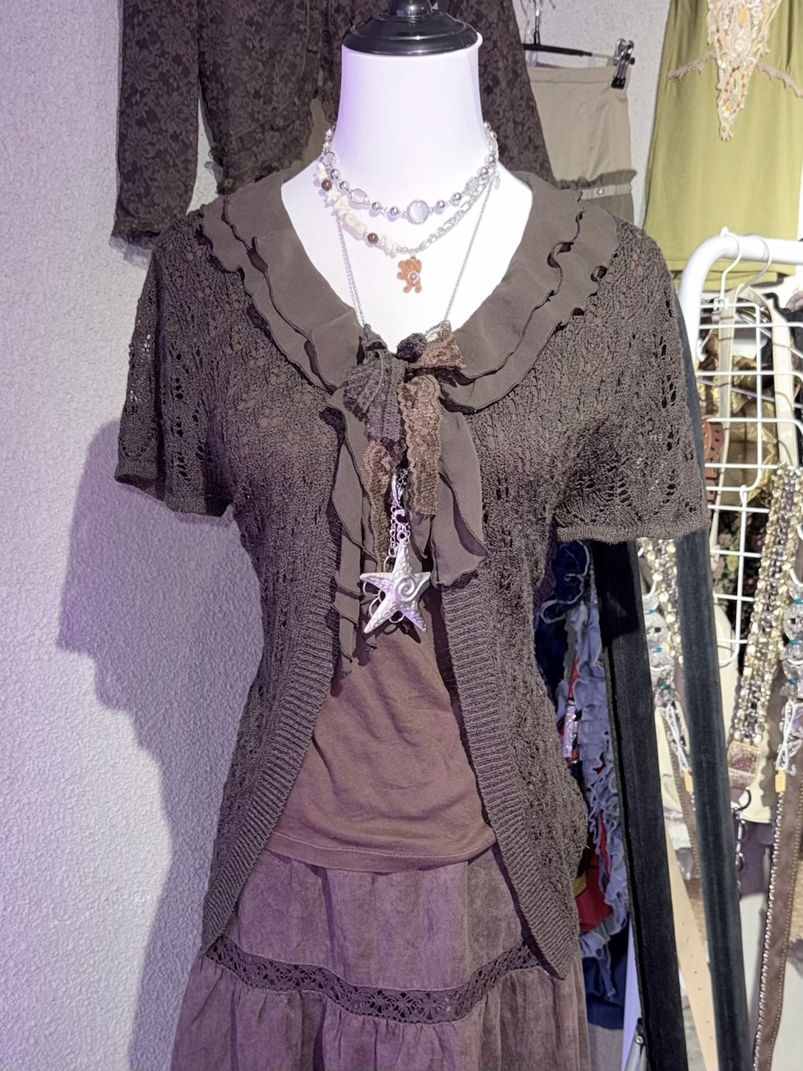 Fairy Grunge Layered Ruffle Collar Knit & Skirt Set