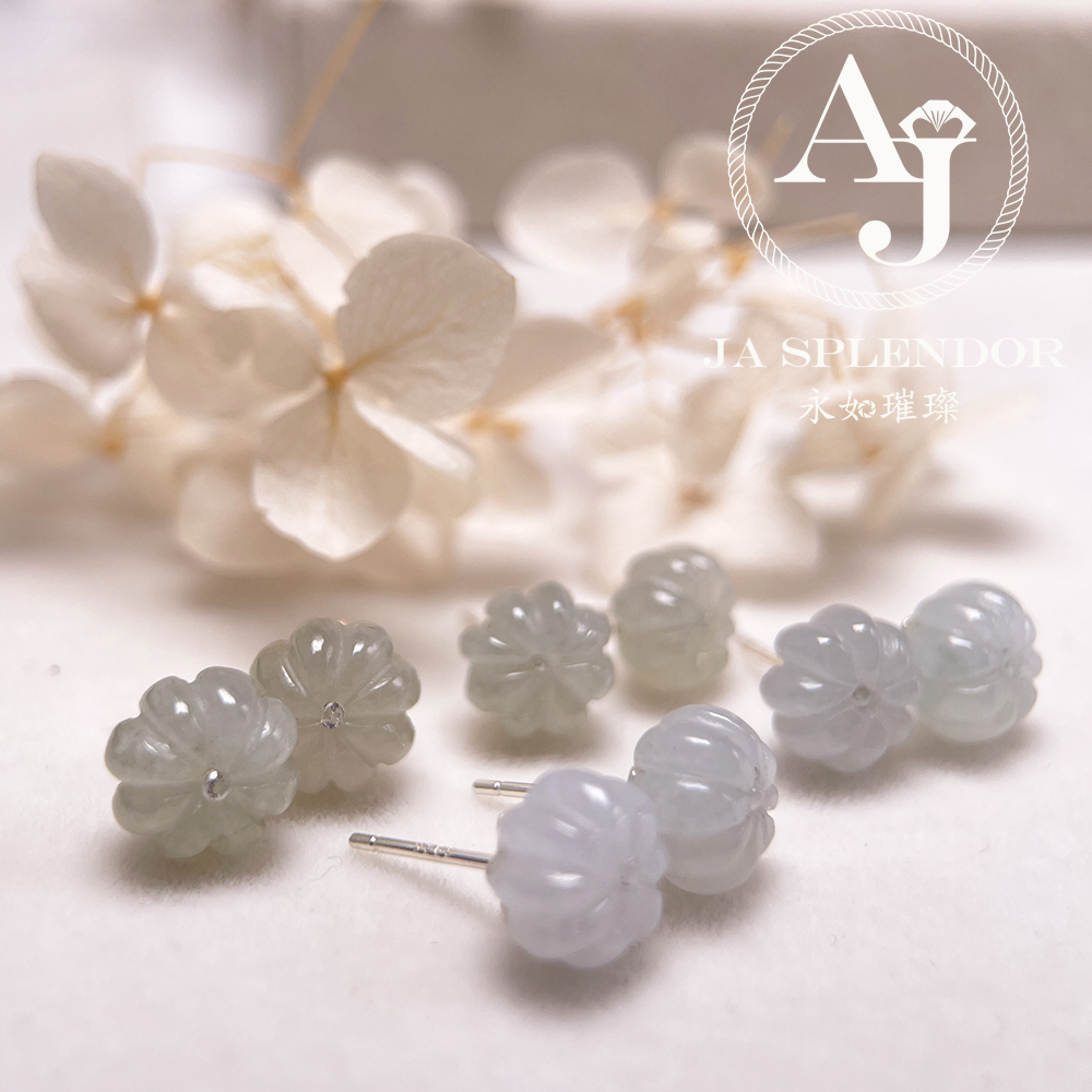 FBG26-H05 天然翡翠A玉 冰花綻放純銀耳釘