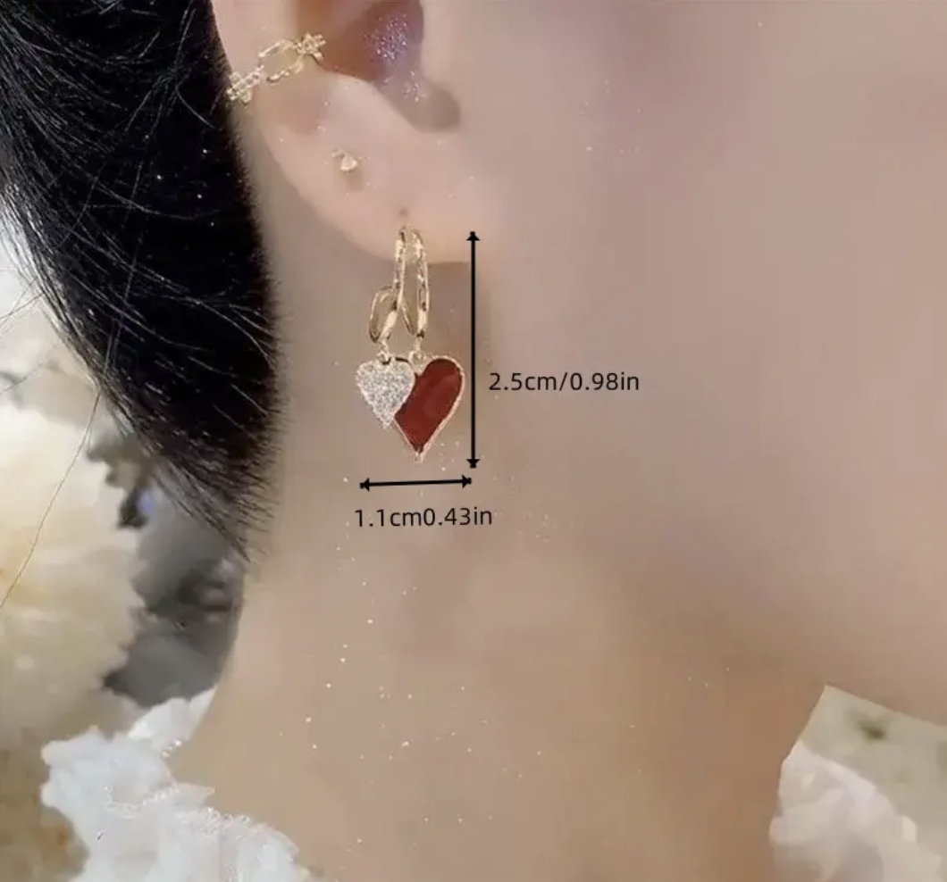 Rhinestone-Red Heart Dangle Earring