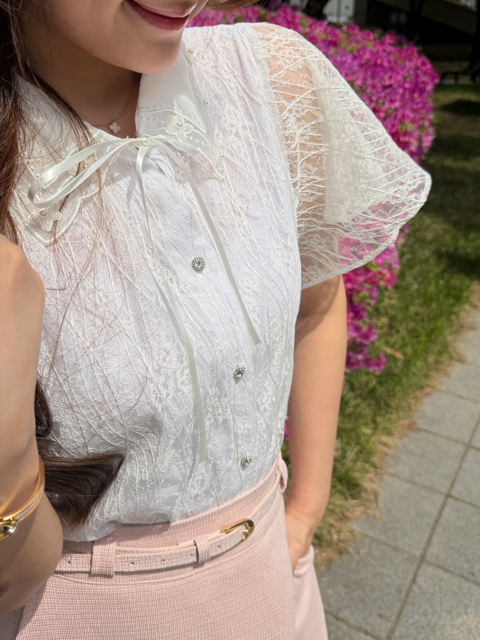 #HANNA-made# All-Lace Ribbon Blouse