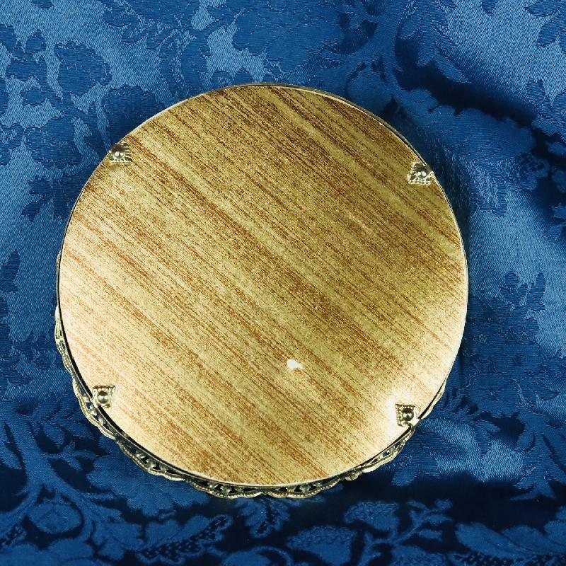 C.a. 1960-70s Stamped Filigree Gold Tone Round Mirror Tray / Vanity Tray (MT1686)