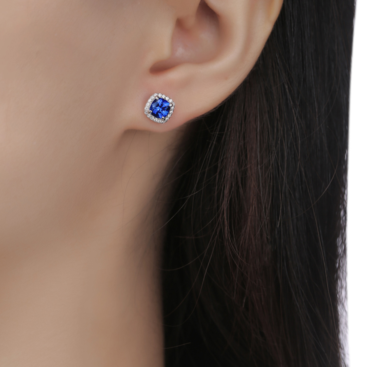 XSE0102培育彩寶S925銀鍍白金耳釘枕形1.0ct