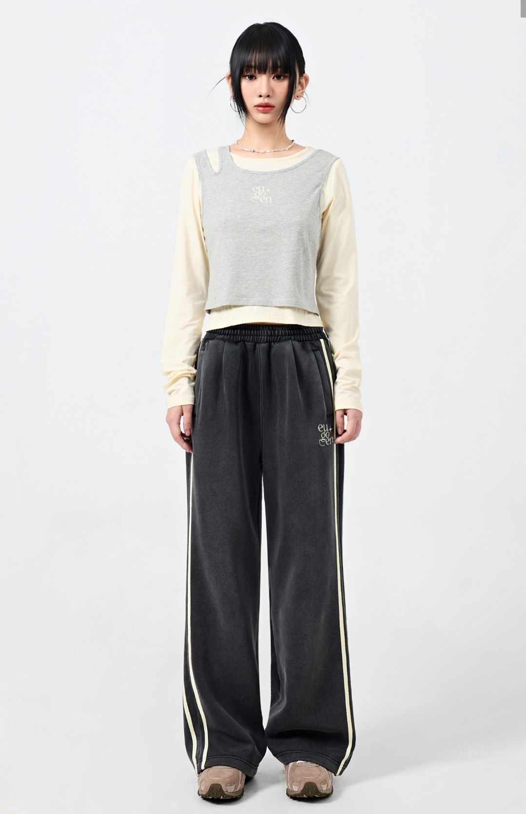 Euggen Washed Semi-Bootcut Track Sweat Pants 