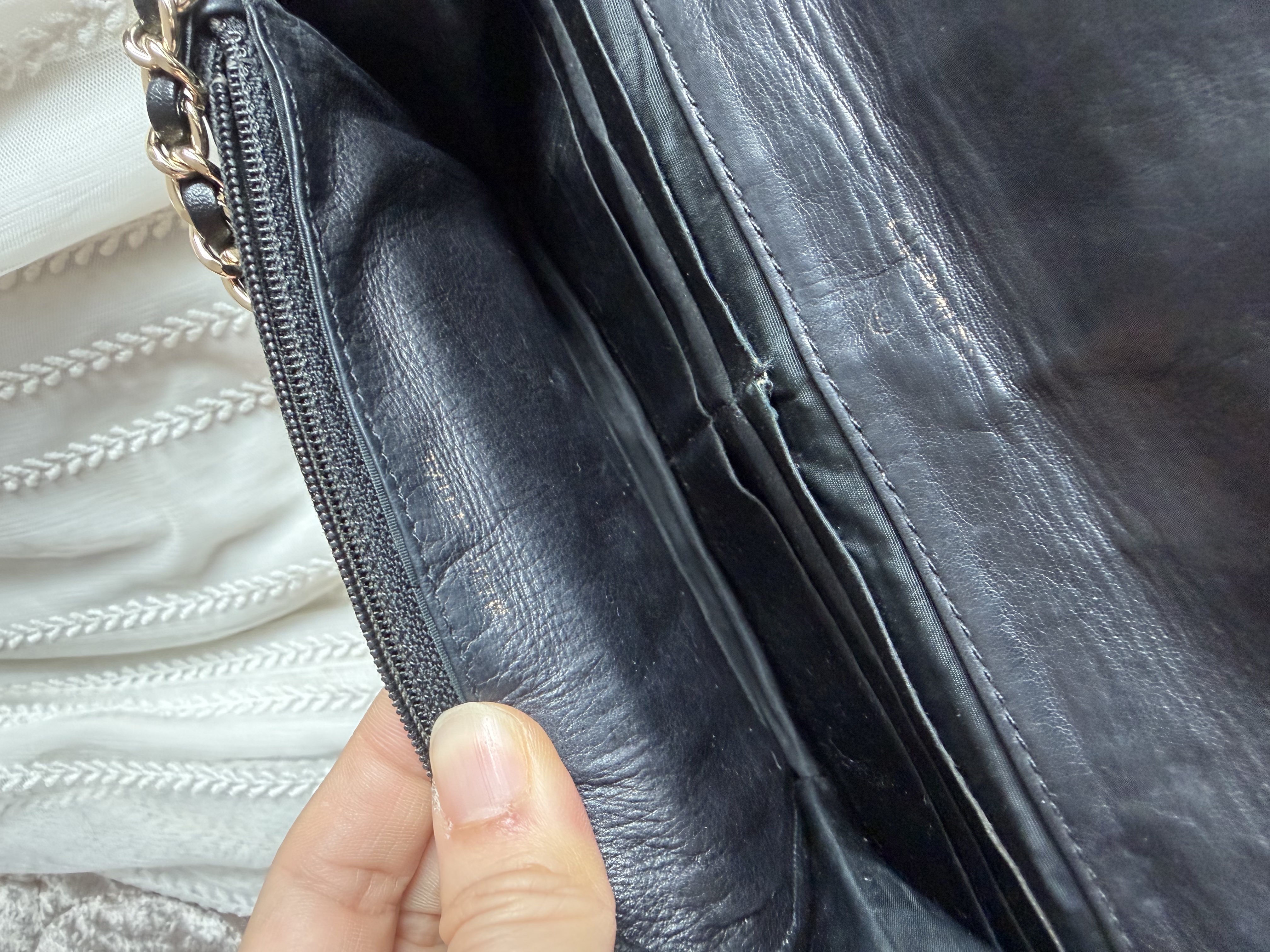 Vintage chanel black caviar leather long wallet