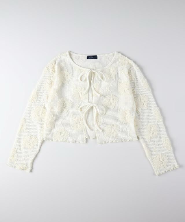 Right-on BACK NUMBER 透肌刺繡針織外套