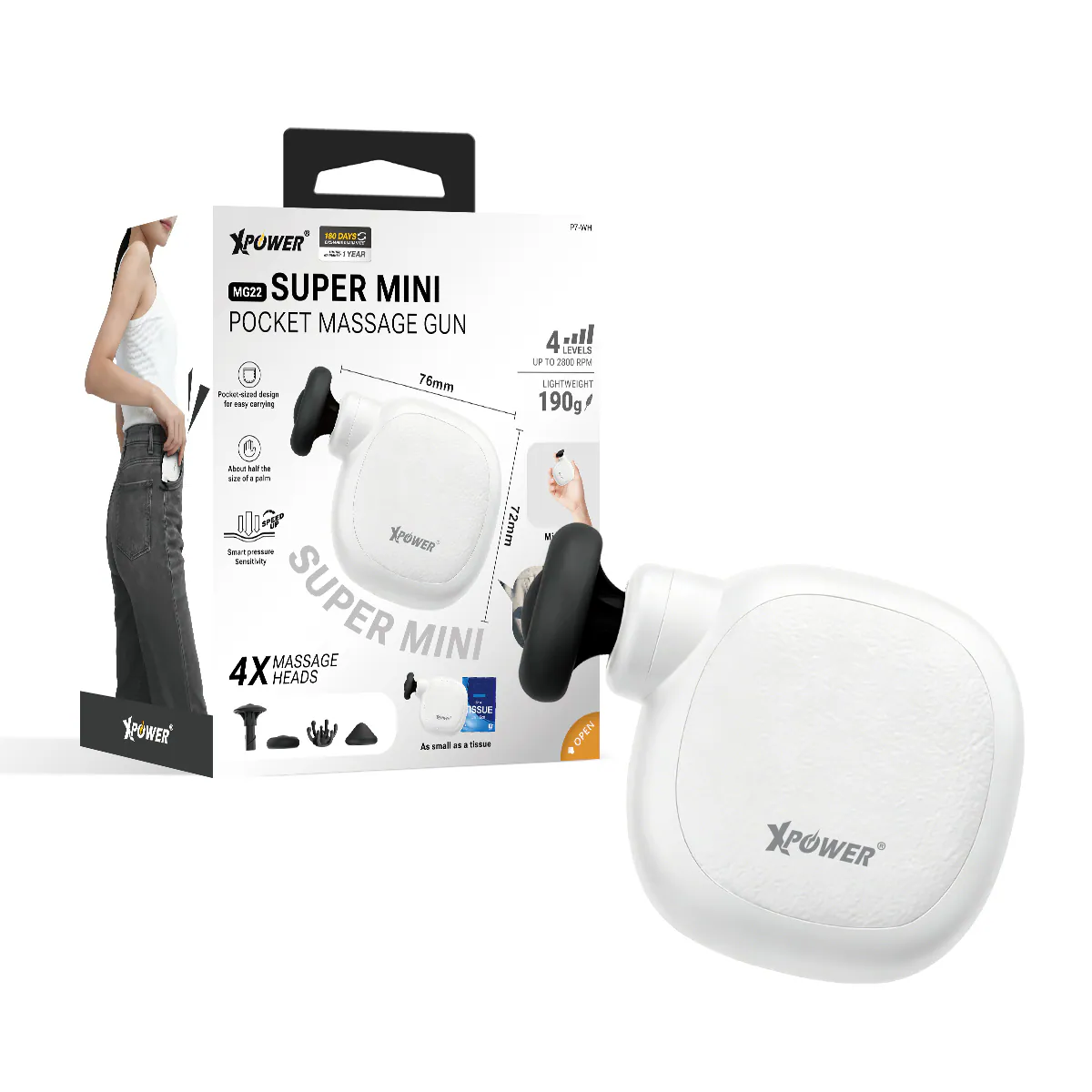 XPOWER - XPower MG22 Massage Gun 超迷你口袋按摩槍 - MG22_P7-BK 黑色 | MG22_P7-WH 白色
