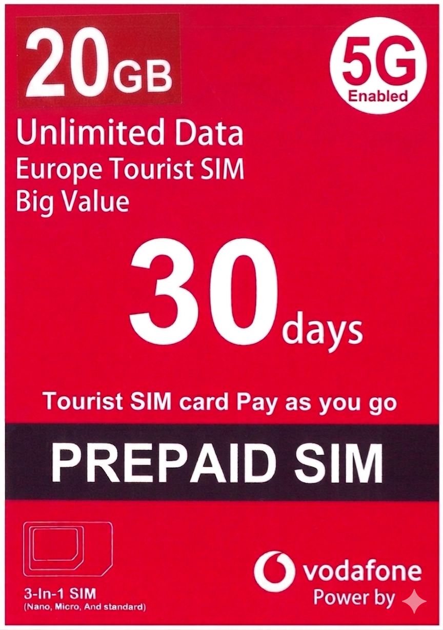 📬限時包平郵📬Vodafone 5G/4G歐洲多國30天20GB數據卡/荷蘭/斯洛伐克/羅馬尼亞/西班牙/新西蘭/即插即用/無需實名 Europe Data Sim Travel sim