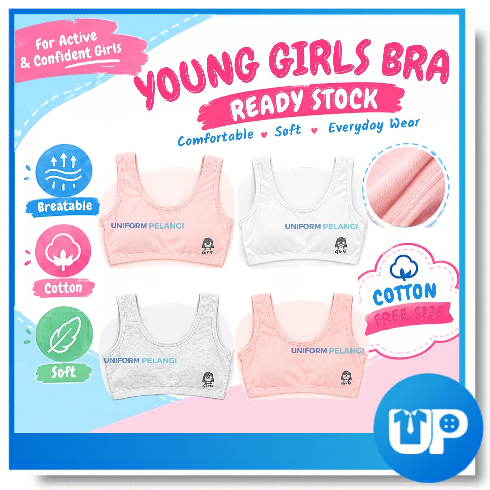  Teenage Girls Cotton Bra Underwear with Chest Pad Student Comfortable Vest Running Sports Kids Girls Bras