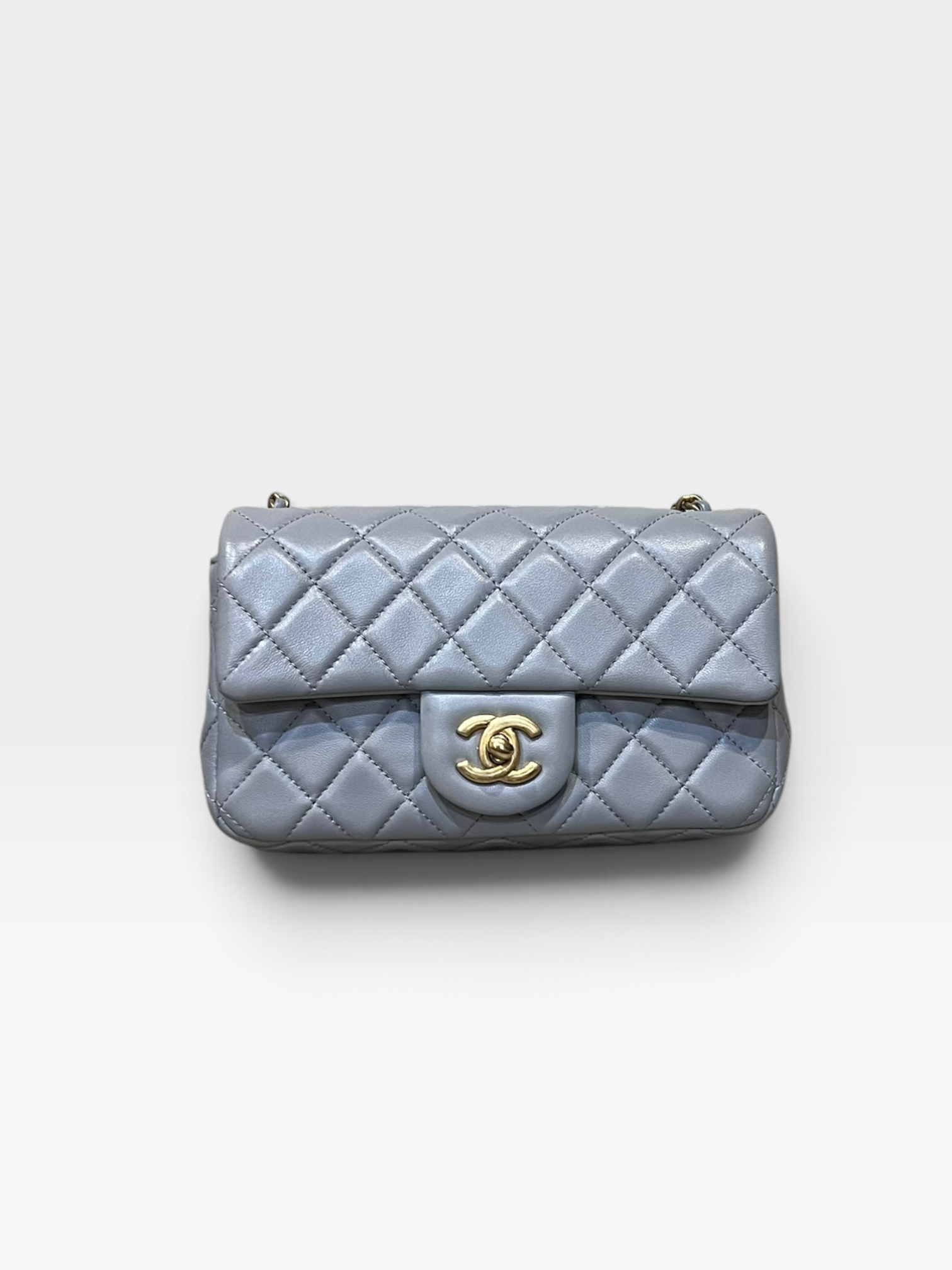 Pre-Owned Chanel Grey Lambskin Classic Mini Flap with Gold Ball / K9905