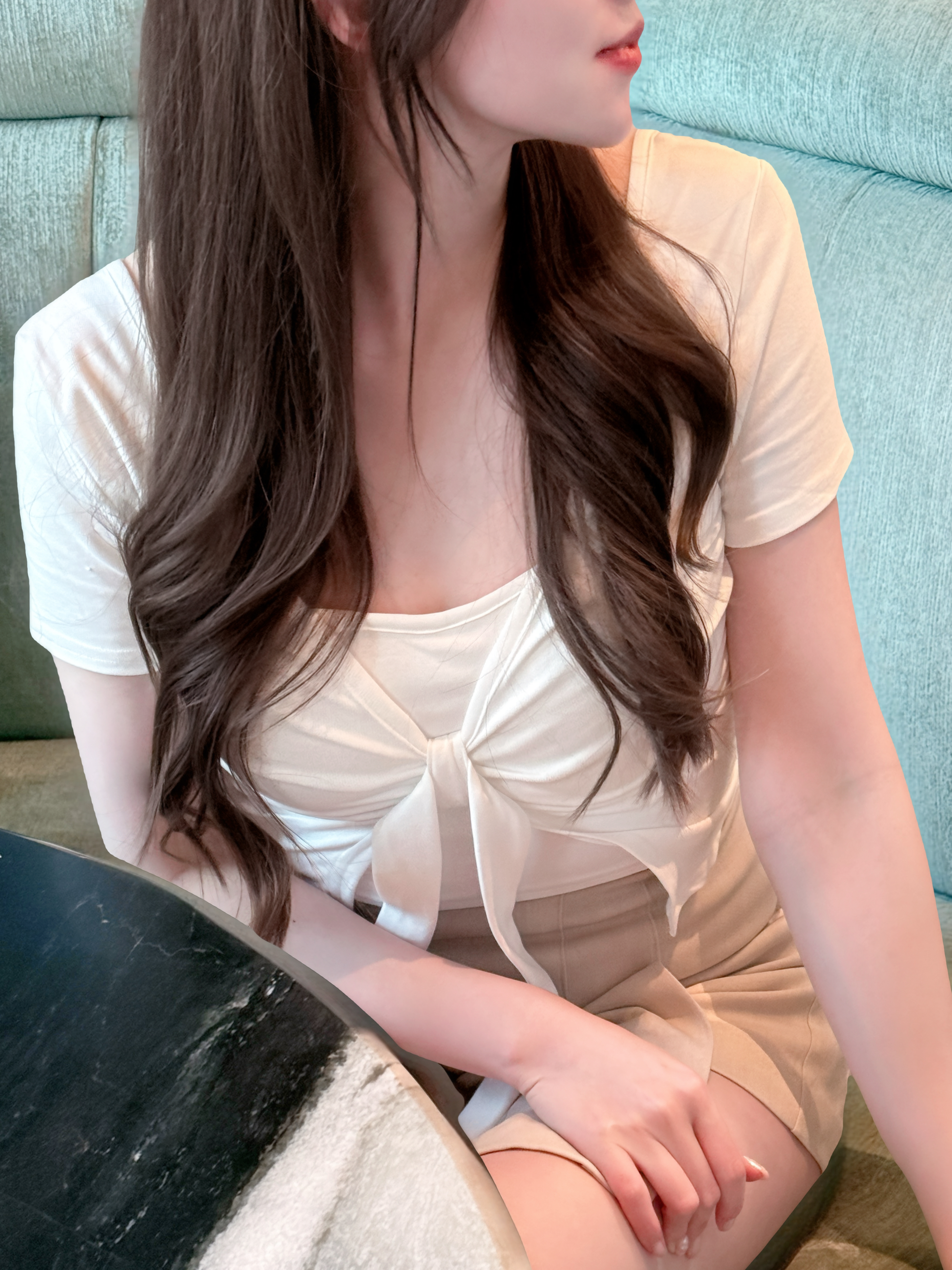軟糯溫柔綁帶短袖Twinset (連Bra-top內搭）