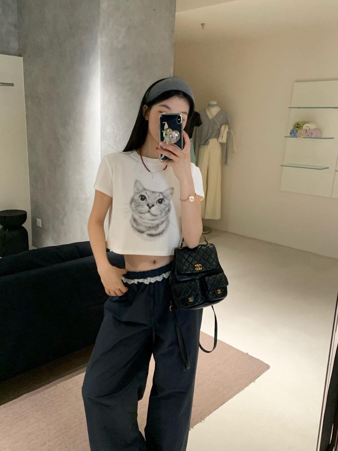 Oh Kitty Roundneck T-shirt Ins风可爱猫咪印花圆领短款Tee ( 2 colours )