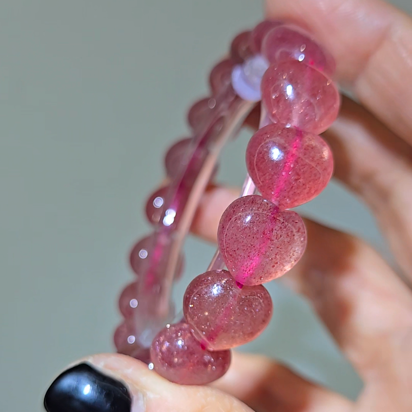 Strawberry quartz heart-shaped 12mm bead bracelets - ST65
