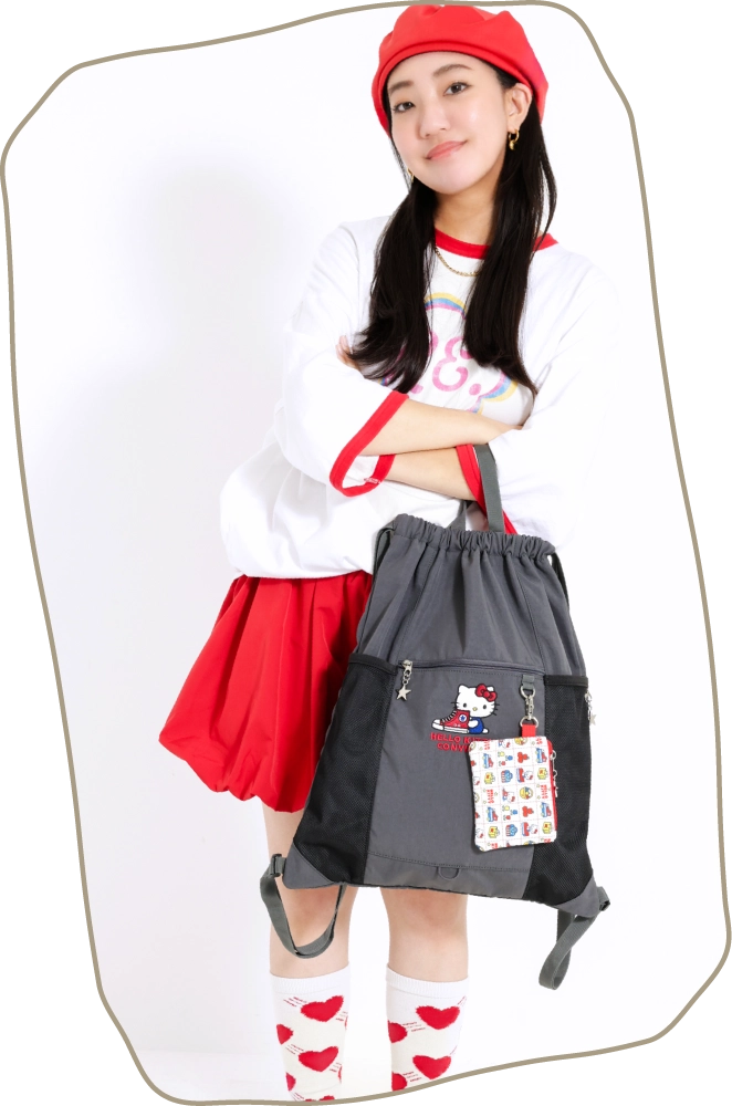 日本預訂📍日本限定Hello Kitty x Converse系列第二彈 - 索繩背囊連拉鏈袋仔 不包郵