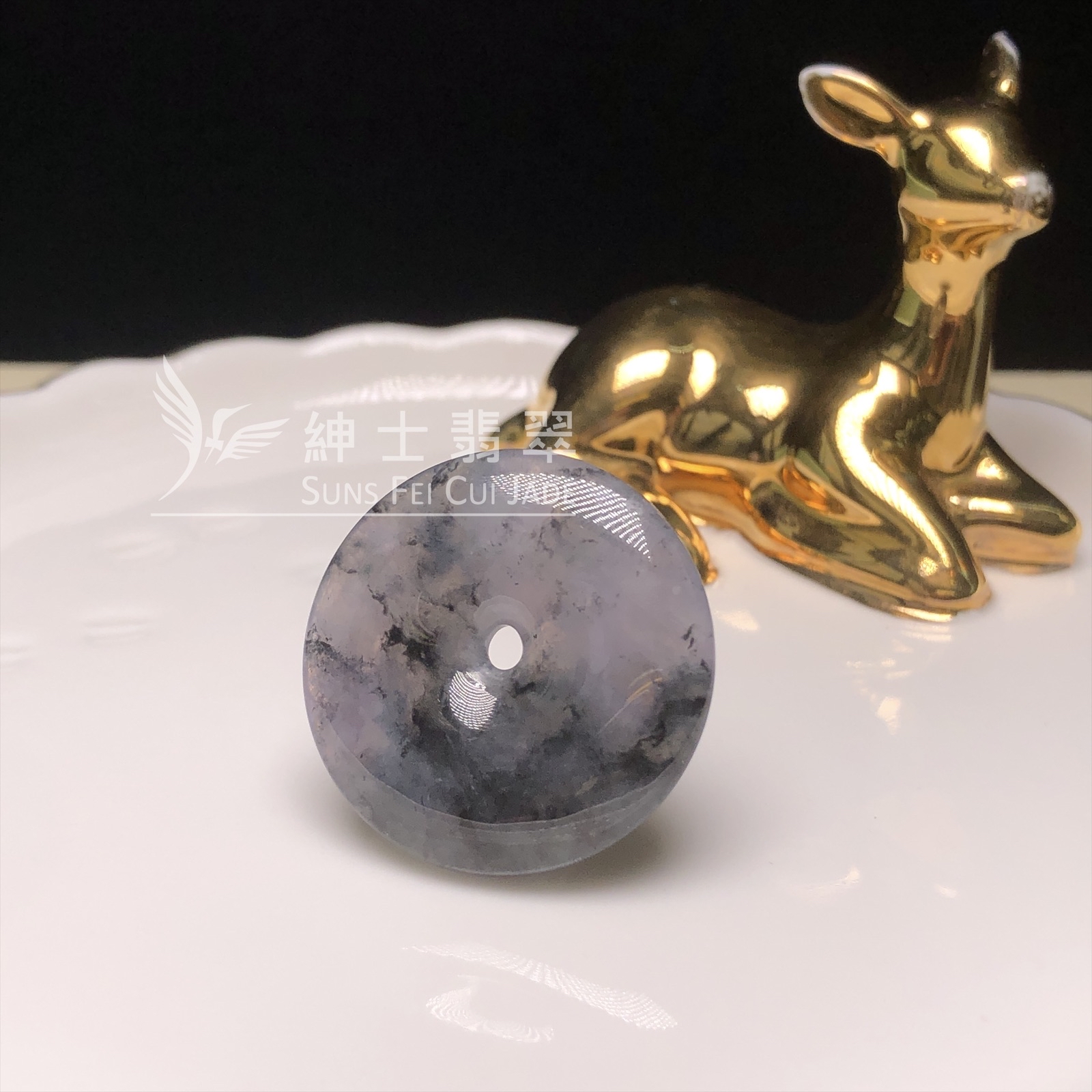 紫底山水烏雞平安扣 B08420