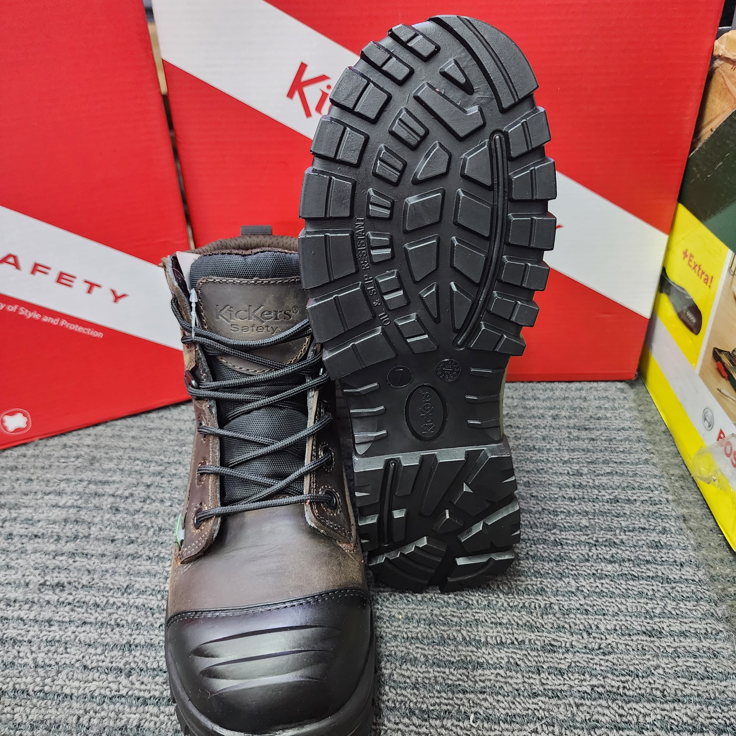 KicKers Safety Shoes 3066 Mid Cut Lace Water Proof ESD Full Leather Brown   