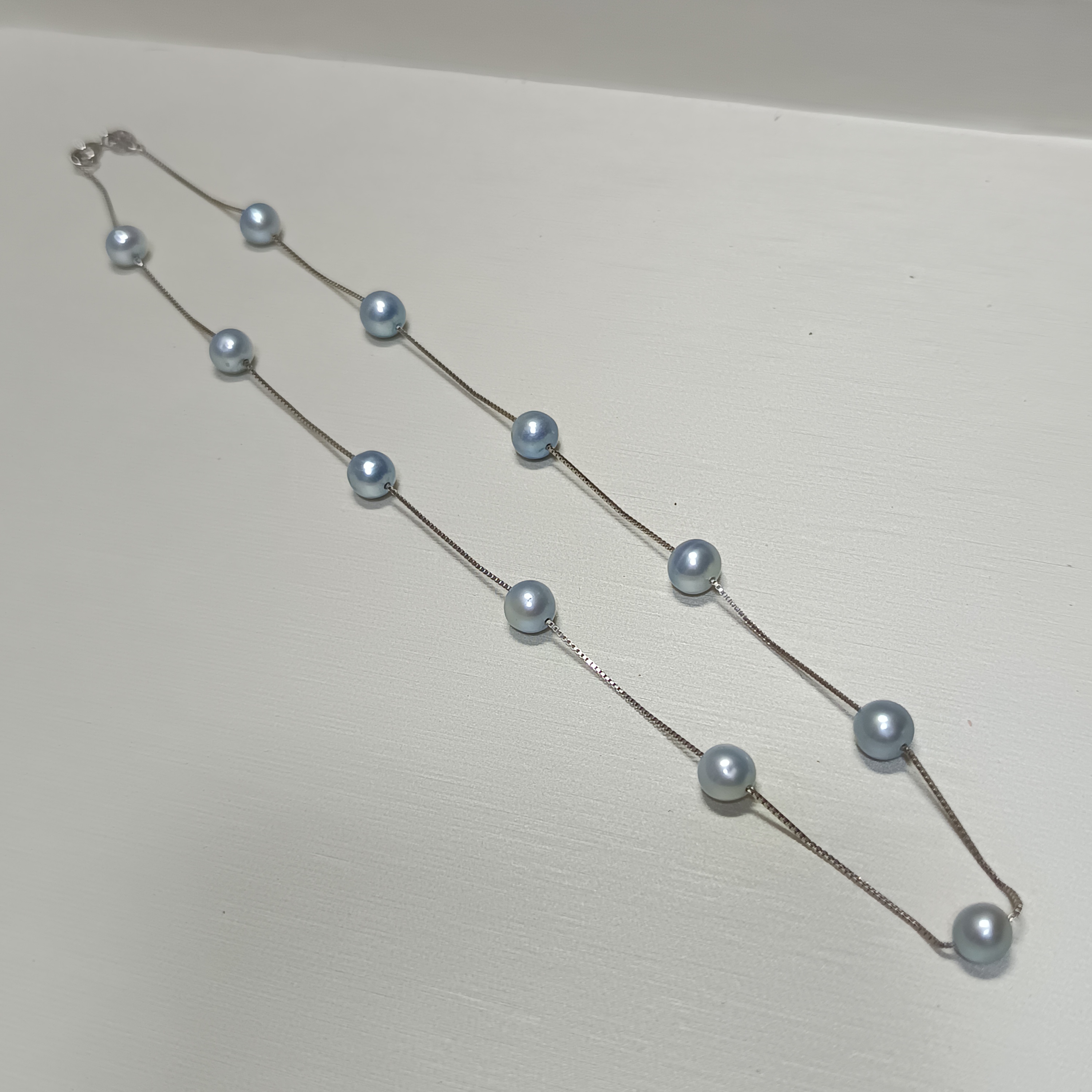 🎉特惠產品‼️近正圓強光優化銀藍色淡水珍珠925銀滿天星鎖骨鍊