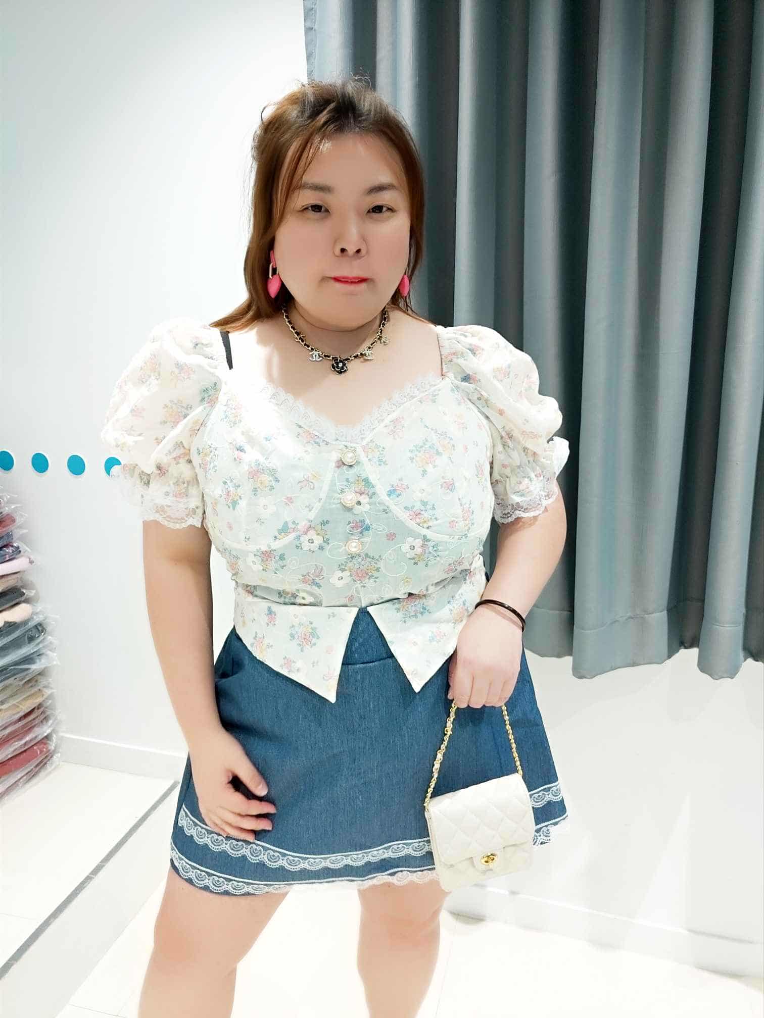 DOD08 花卉蕾丝边裤裙套装